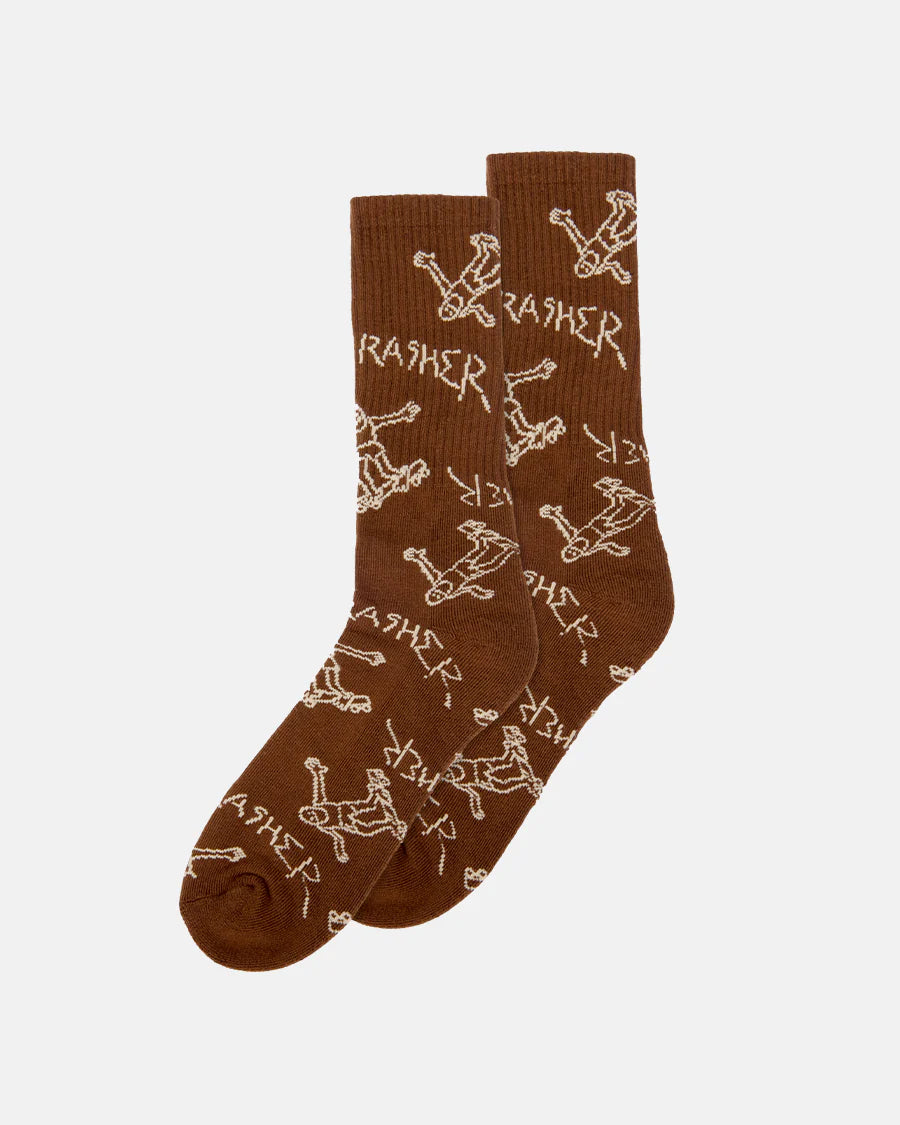 Thrasher Gonz Logo Crew Socks - Brown / Tan
