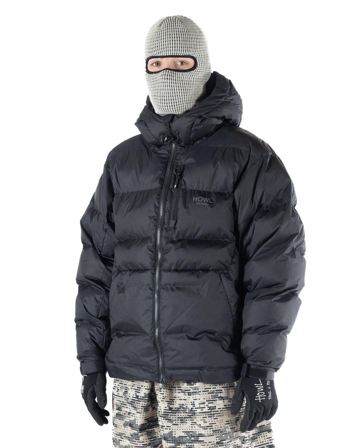 Black Howl puffy jacket on model front view