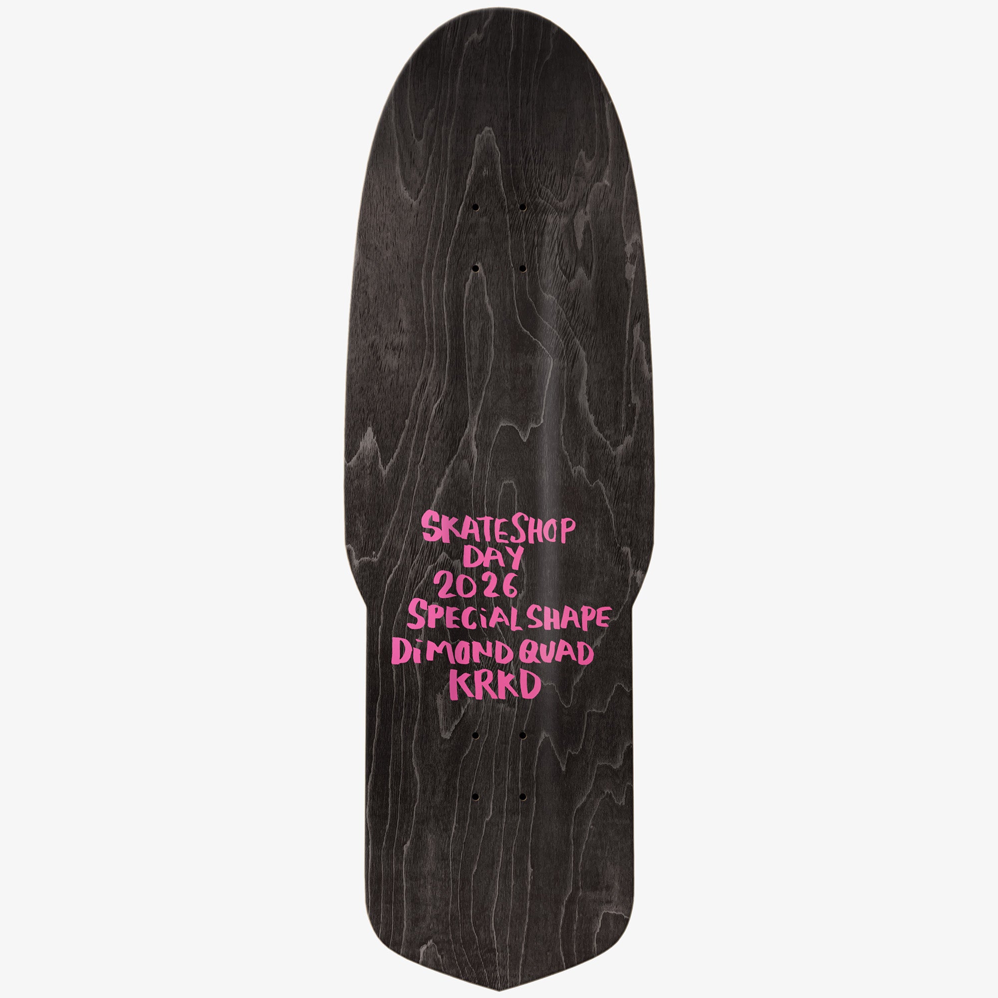 black krooked diamond quad beamer skate shop day 2026 deck top with pink writing