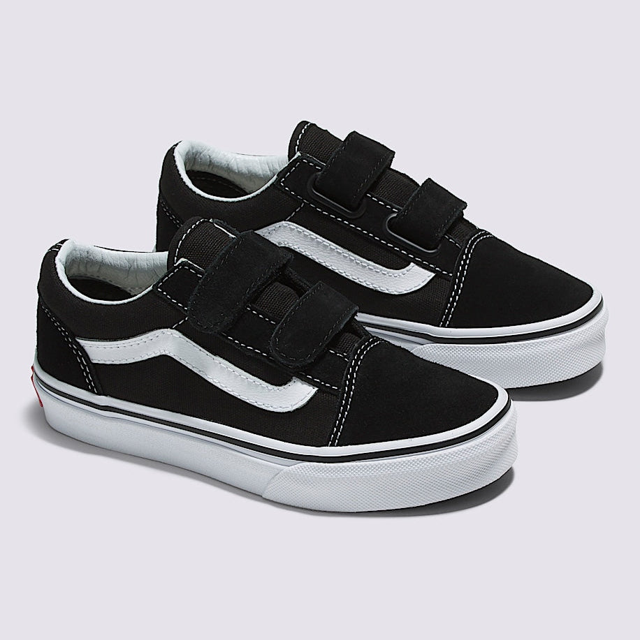 Black/White Kids Velcro Old Skool Vans Shoe