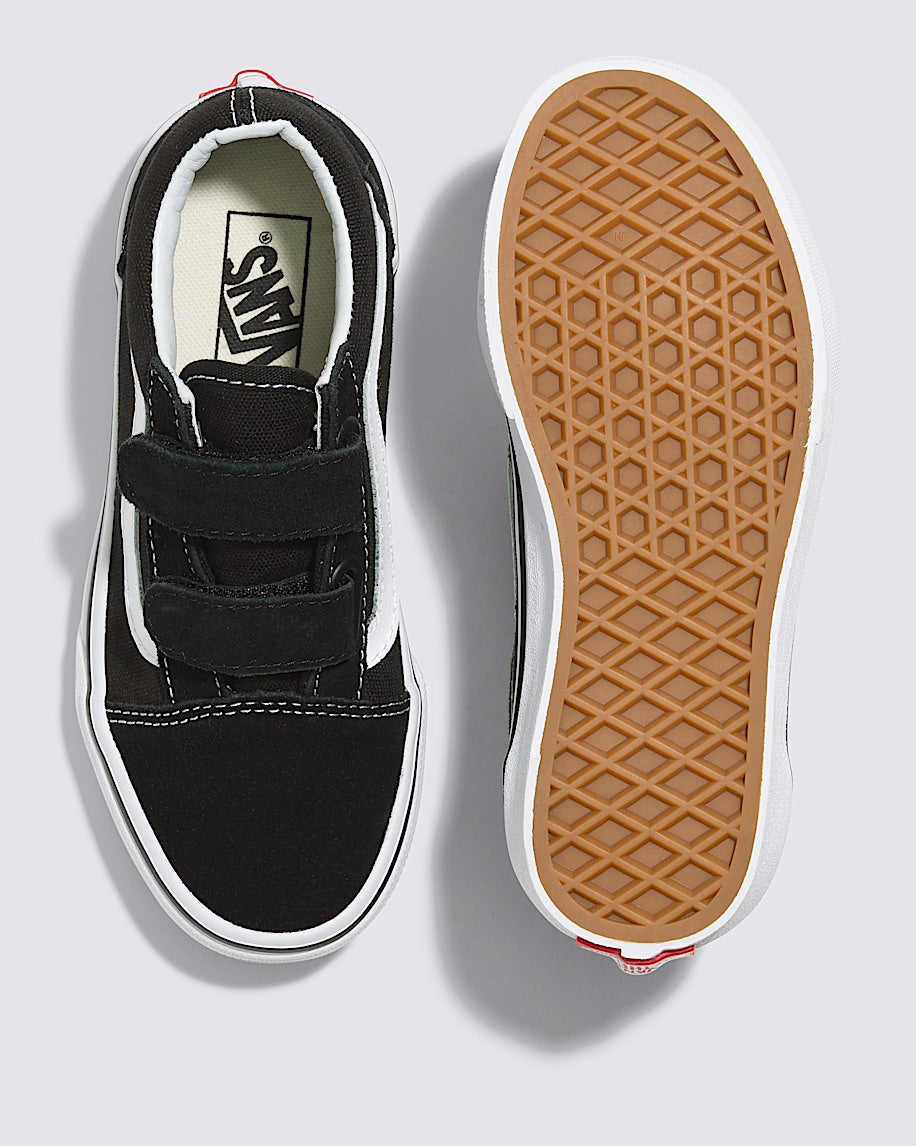 Black/White Kids Velcro Old Skool Vans Shoe
