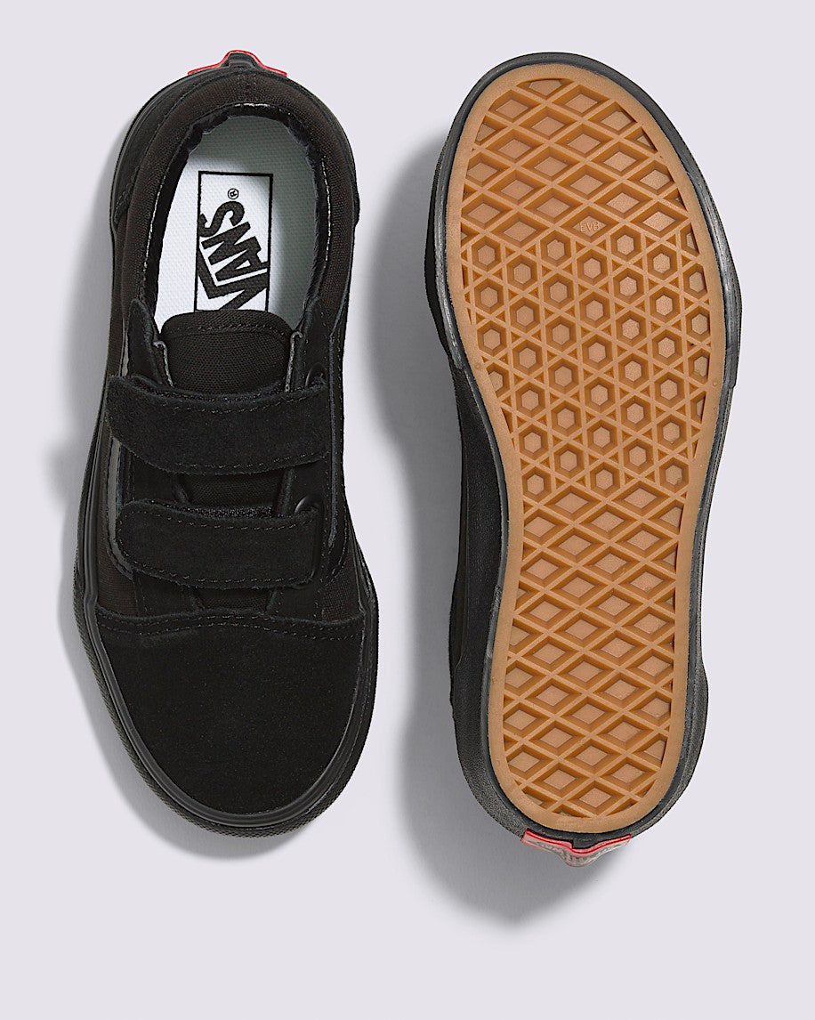 Black/Black Kids Old Skool Velcro Vans Shoe