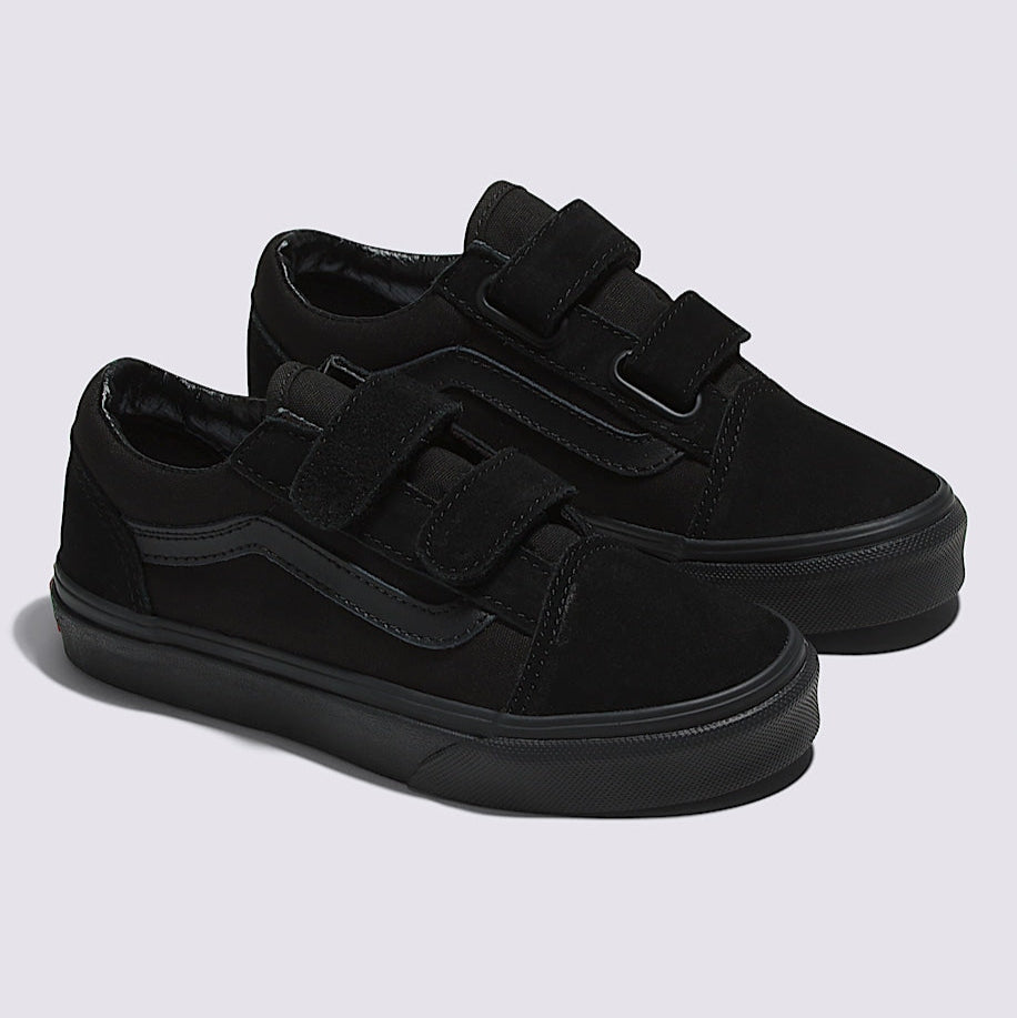 Black/Black Kids Old Skool Velcro Vans Shoe