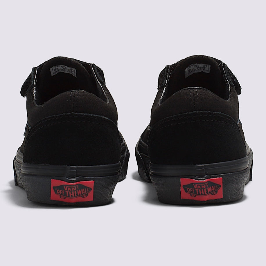 Black/Black Kids Old Skool Velcro Vans Shoe Back
