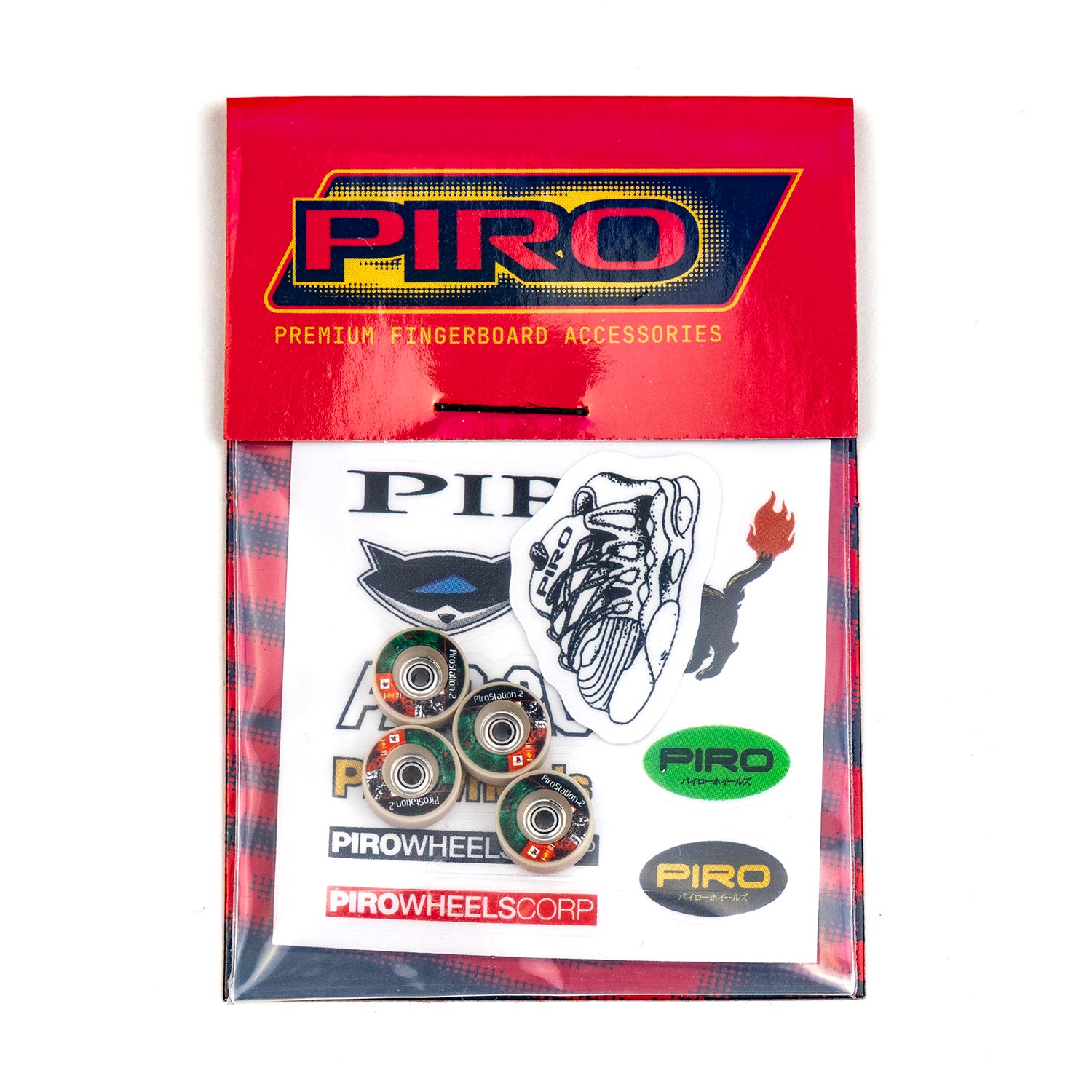 Tan Pirostation 2 Fingerboard wheels with packaging and stickers included