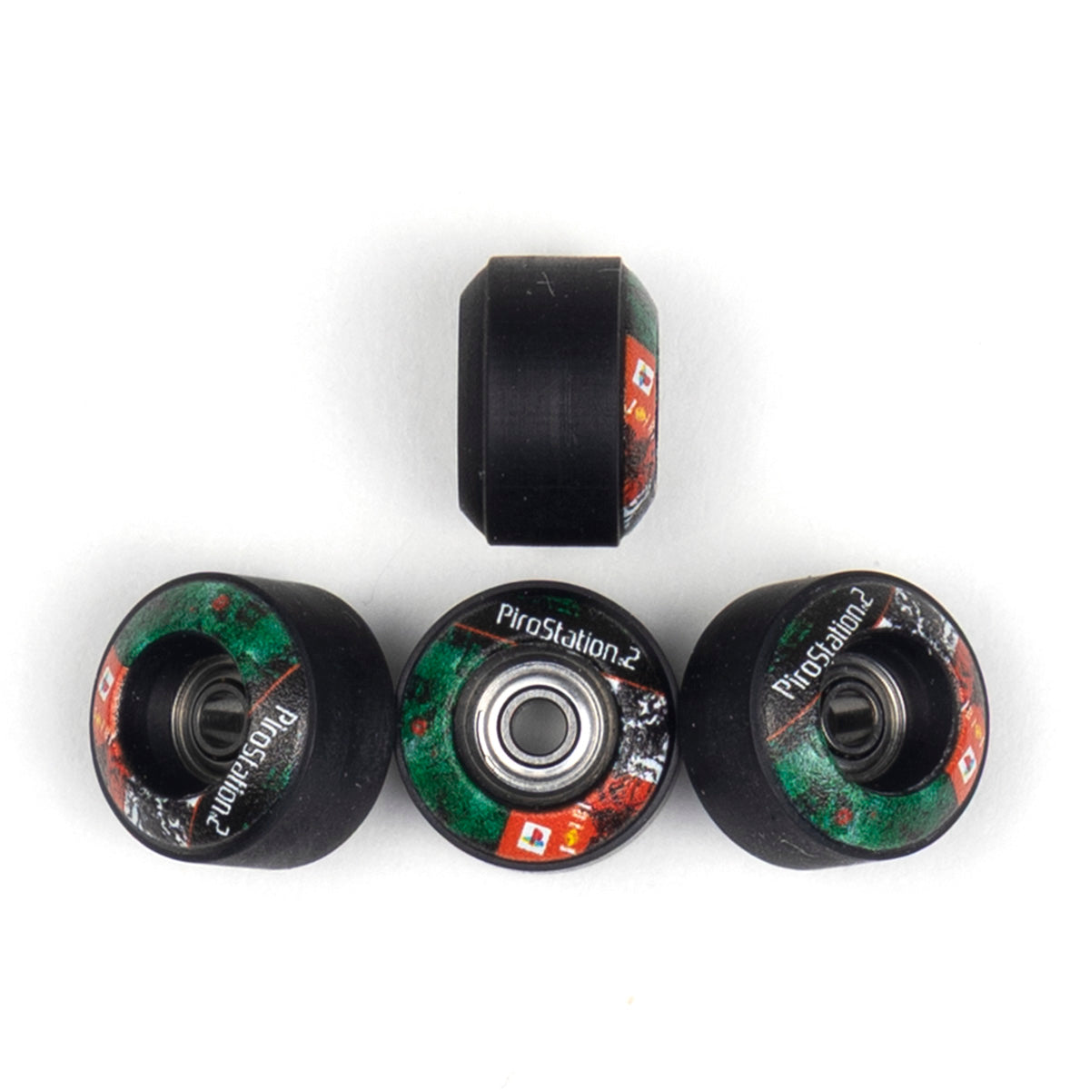 Black Pirostation 2 Fingerboard wheels with reversible street shape