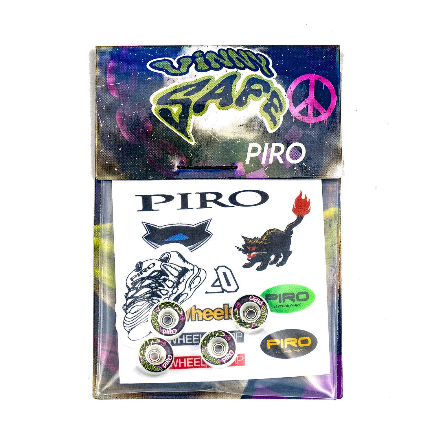Vinny Safe Prro Piro fingerboard wheels with packaging and stickers included