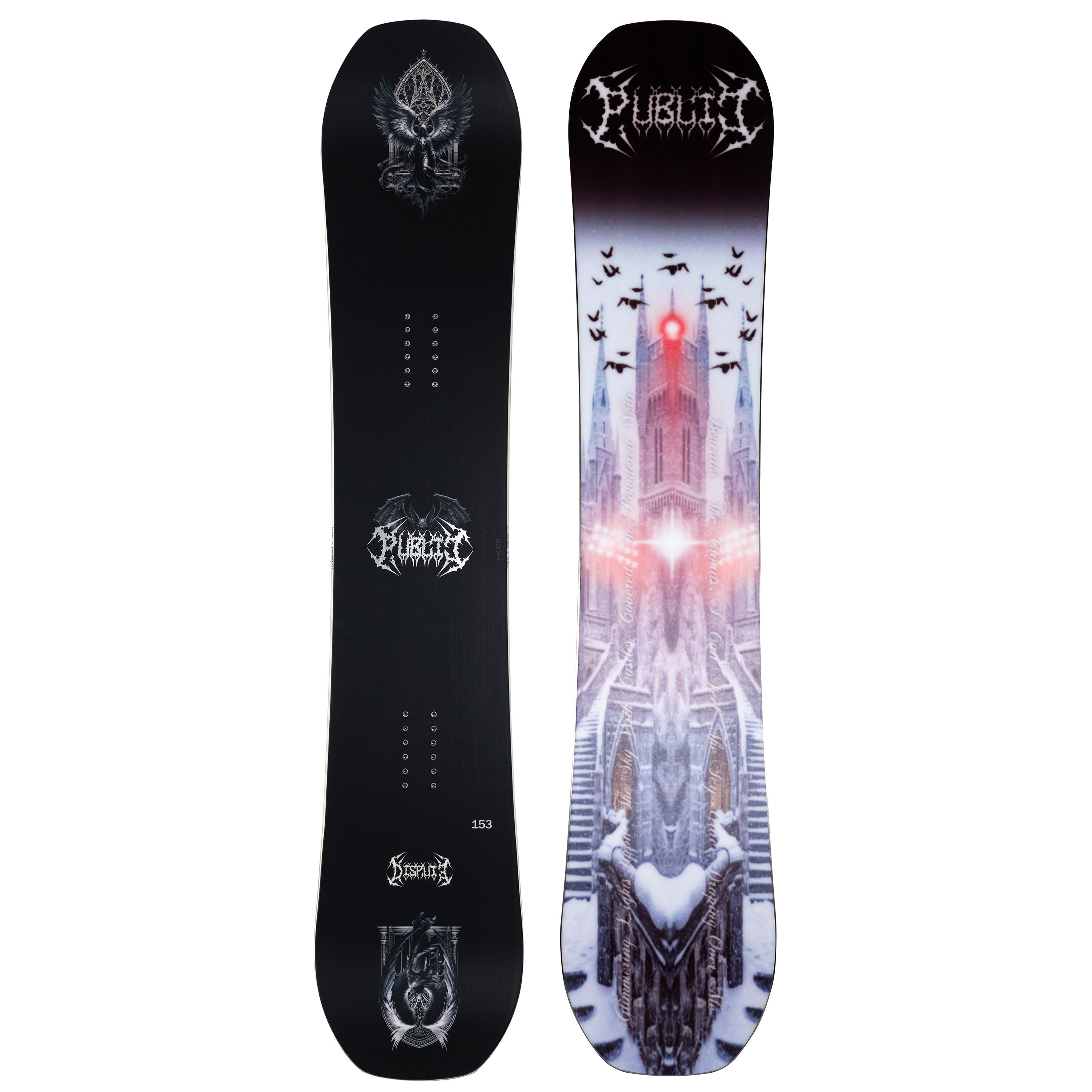 2026 Public Dispute Snowbaord with gargoyles  on top and castle on bottom