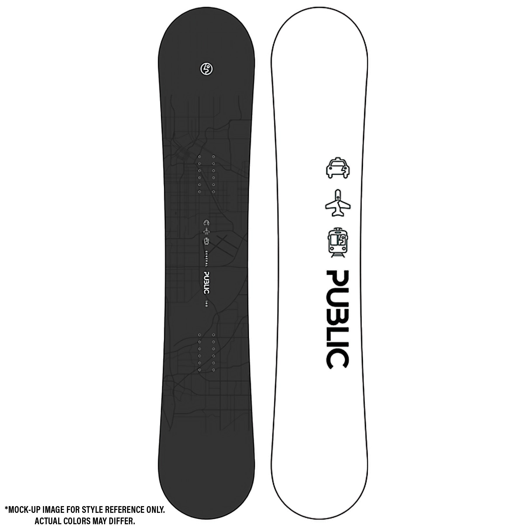 2026 Public General 140 Snowboard Mockup with Grey Top and White Base
