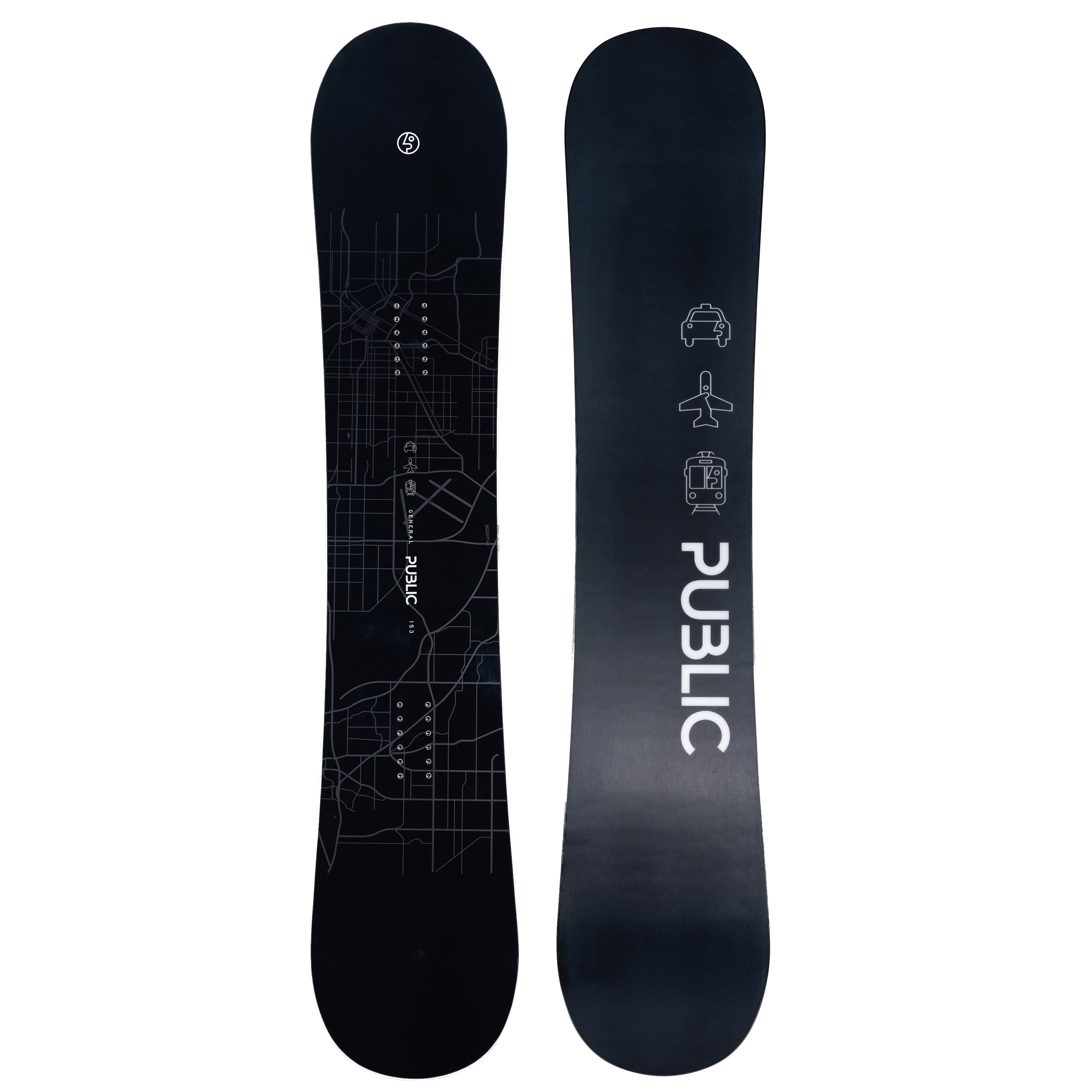 2026 Public General 153 Snowboard with Black Top and Black Base