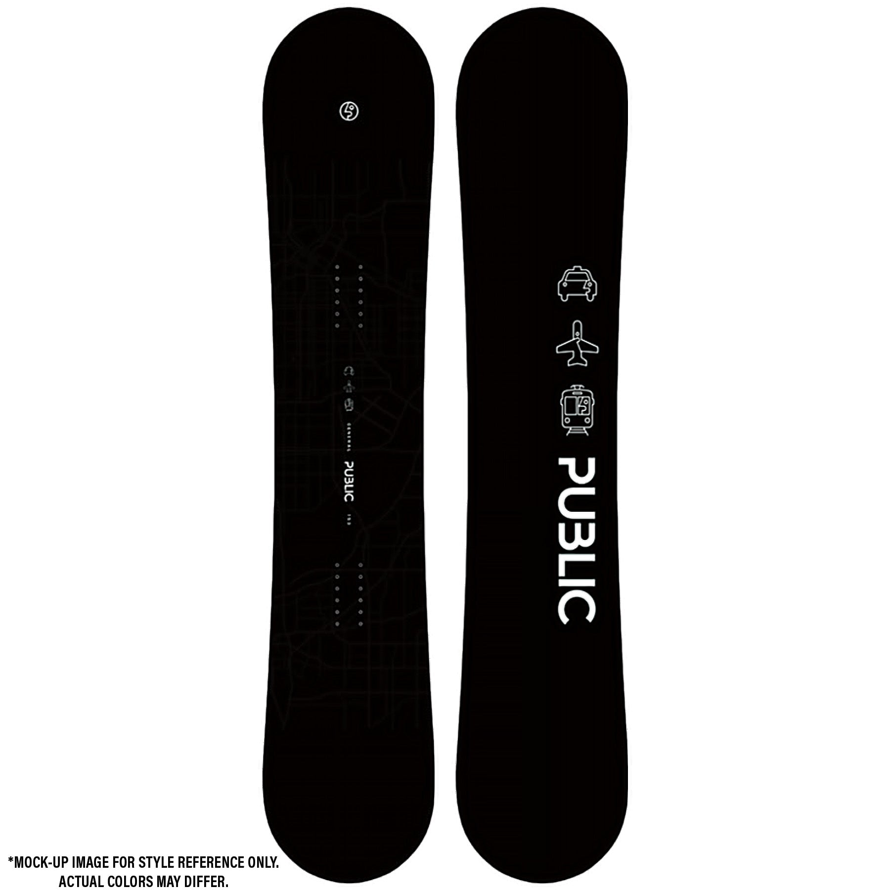 2026 Public General 153 Snowboard Mockup with Black Top and Black Base