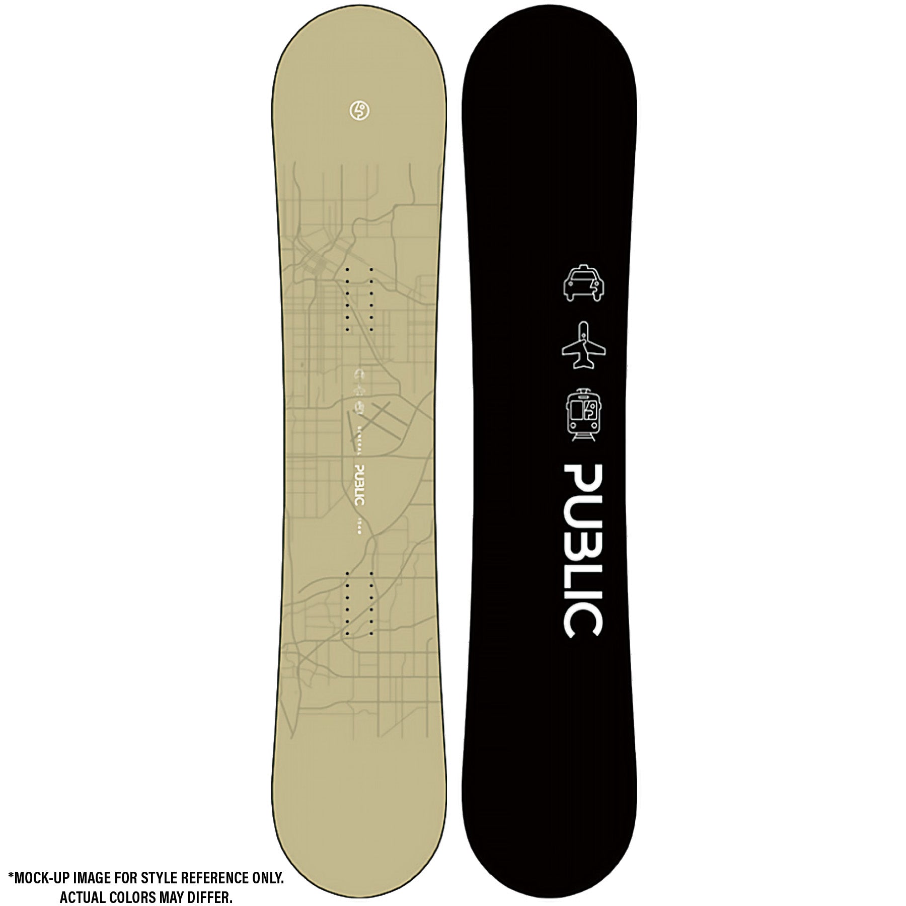 2026 Public General 154W Snowboard Mockup with Beige Top and BlackBase