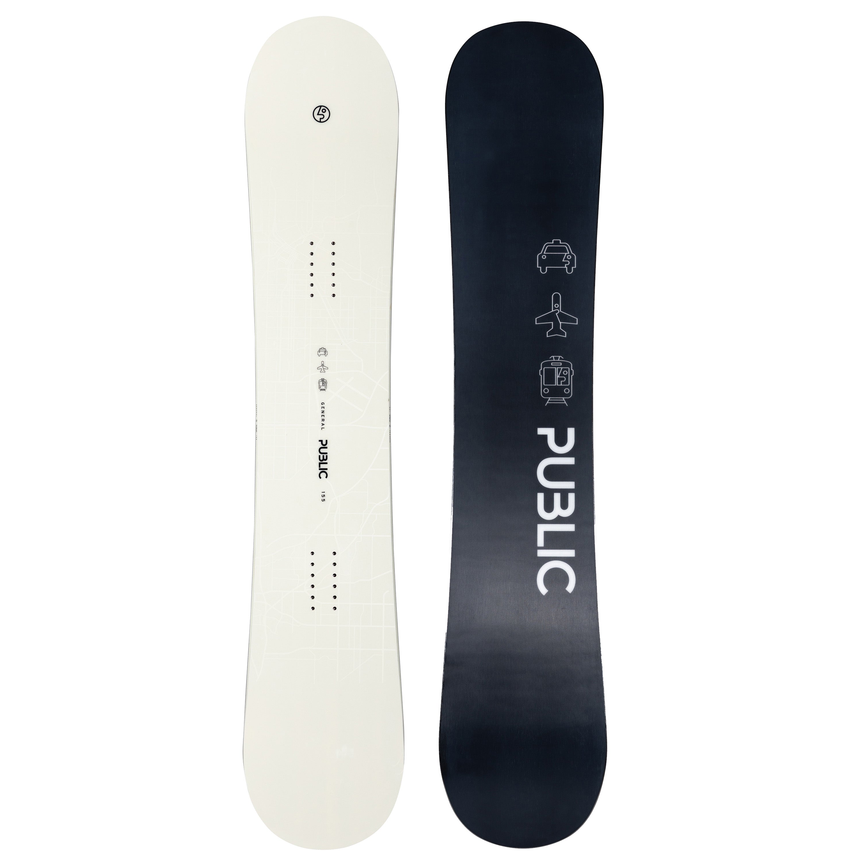 2026 Public General 155 Snowboard with White Top and BlackBase