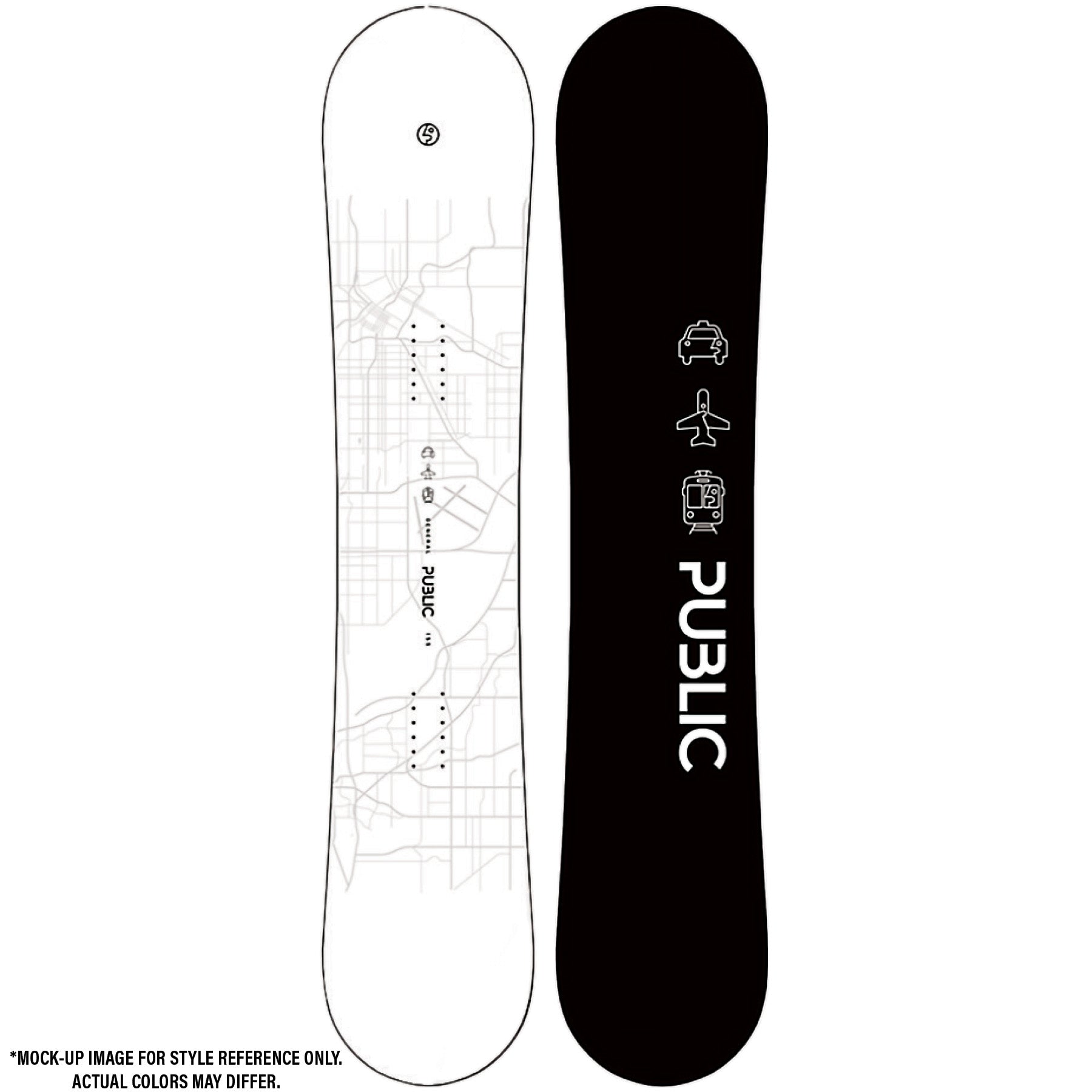 2026 Public General 155 Snowboard Mockup with White Top and BlackBase
