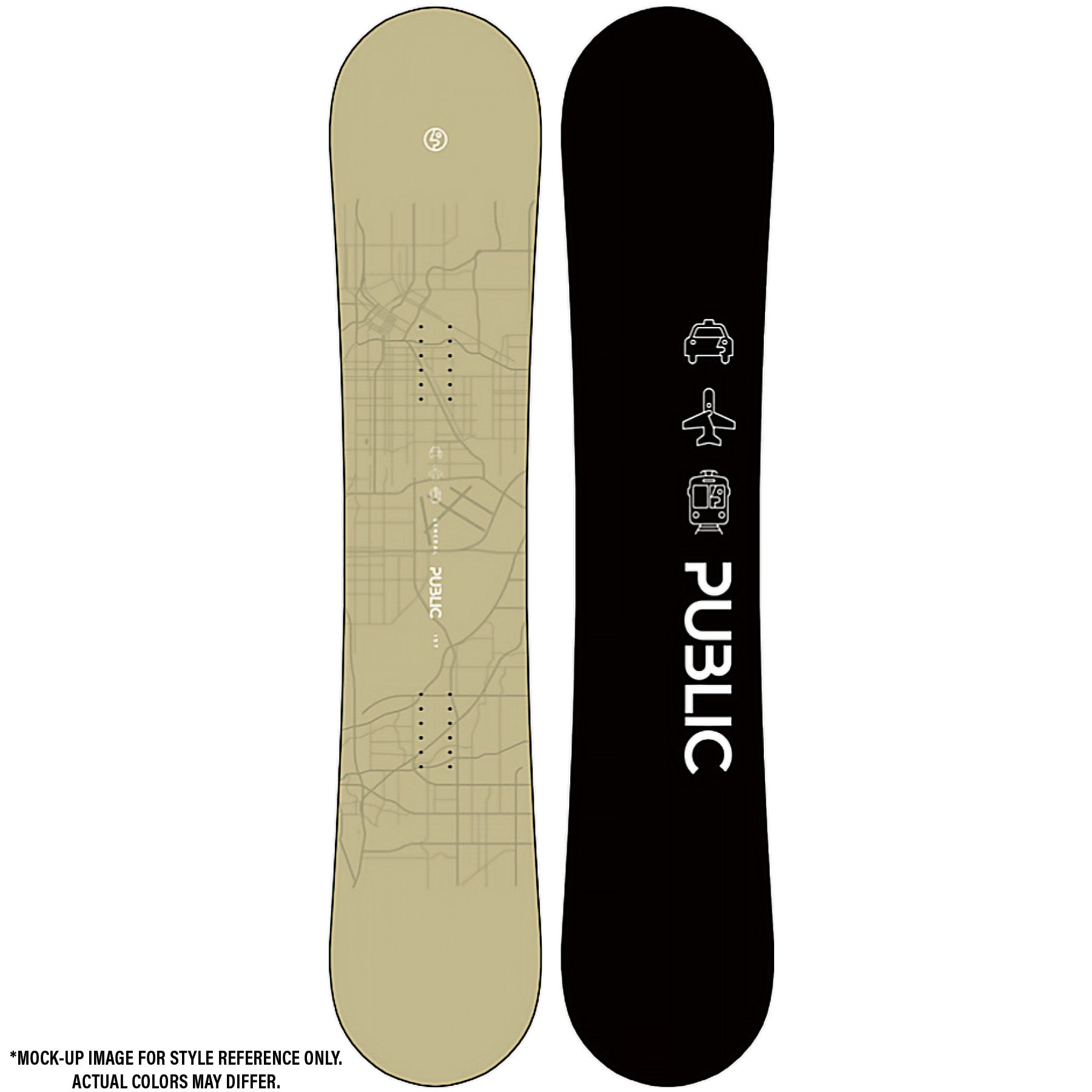 2026 Public General 157 Snowboard Mockup with Beige Top and Black Base