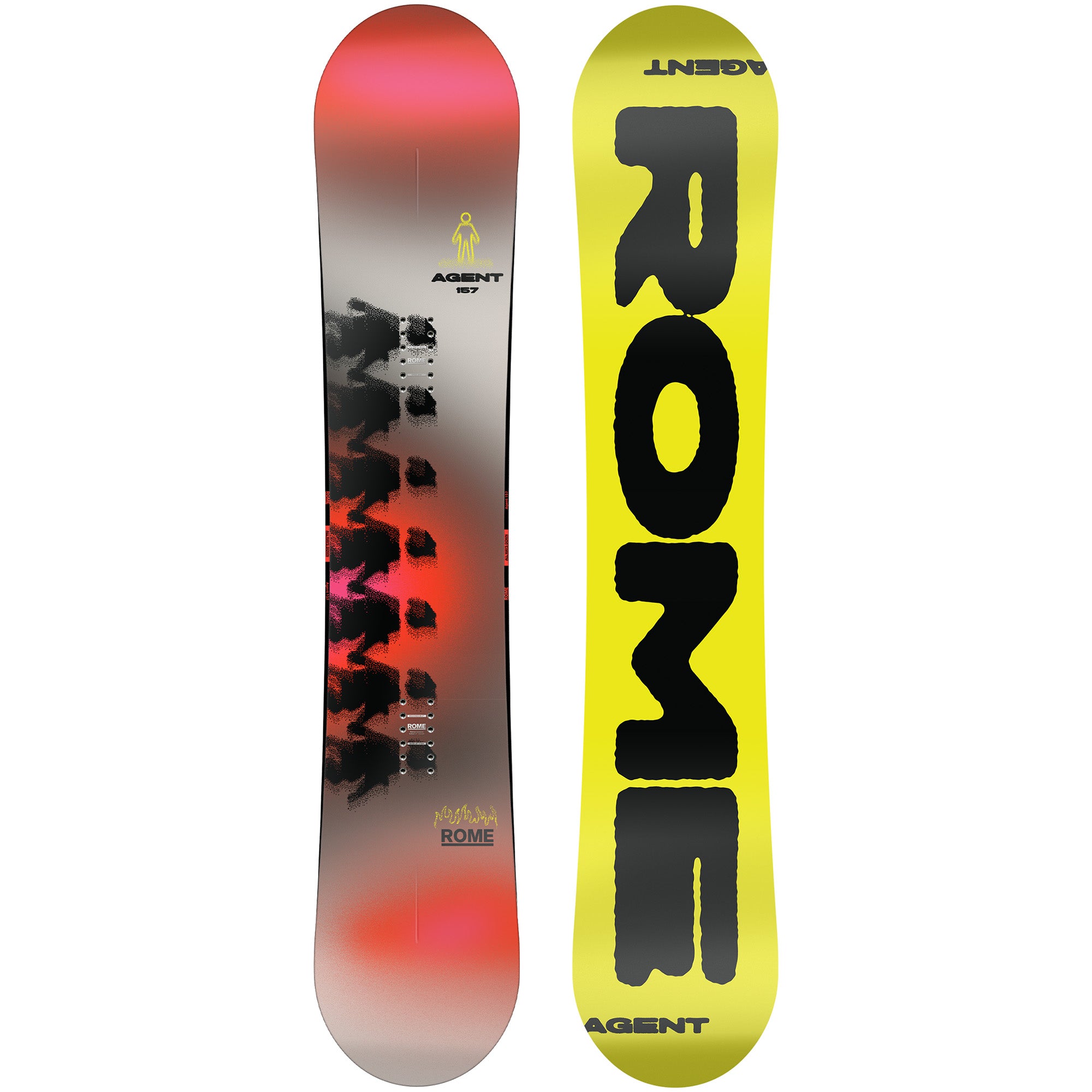 2026 Rome Agent snowboard with a black and red top and yellow base