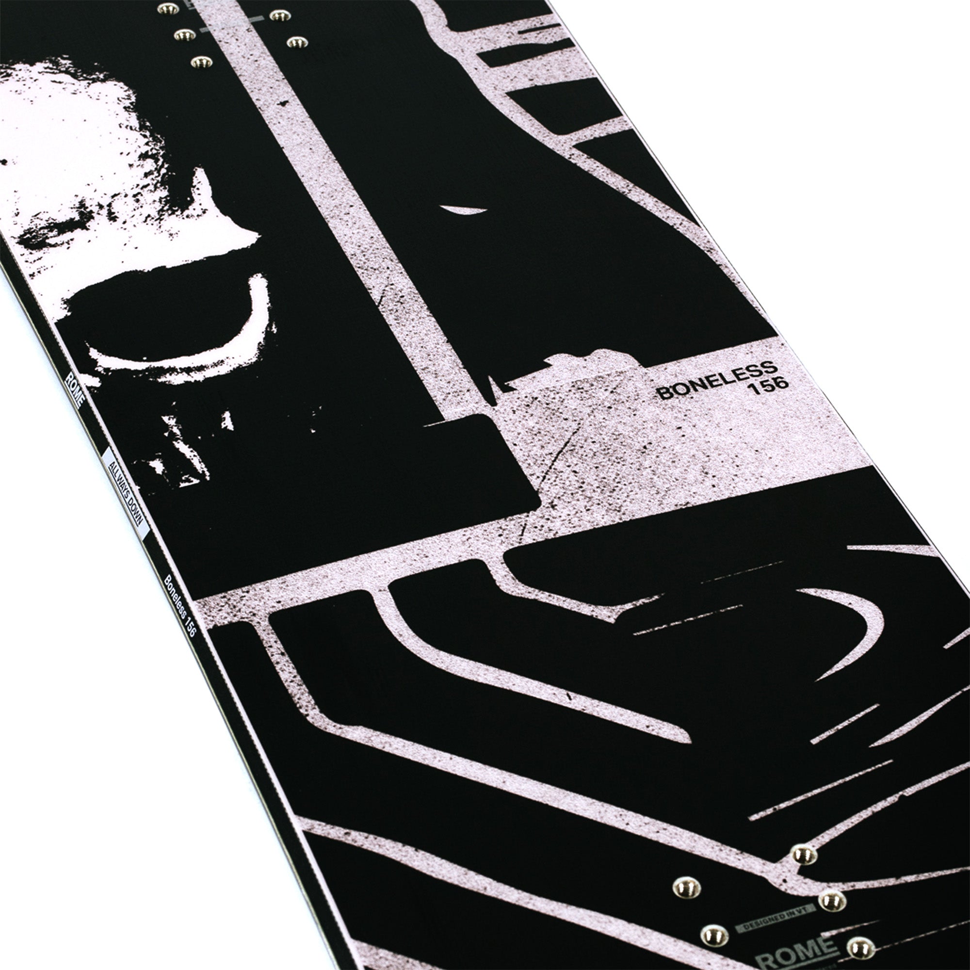 2026 Rome Boneless snowboard top graphic with pink skulls
