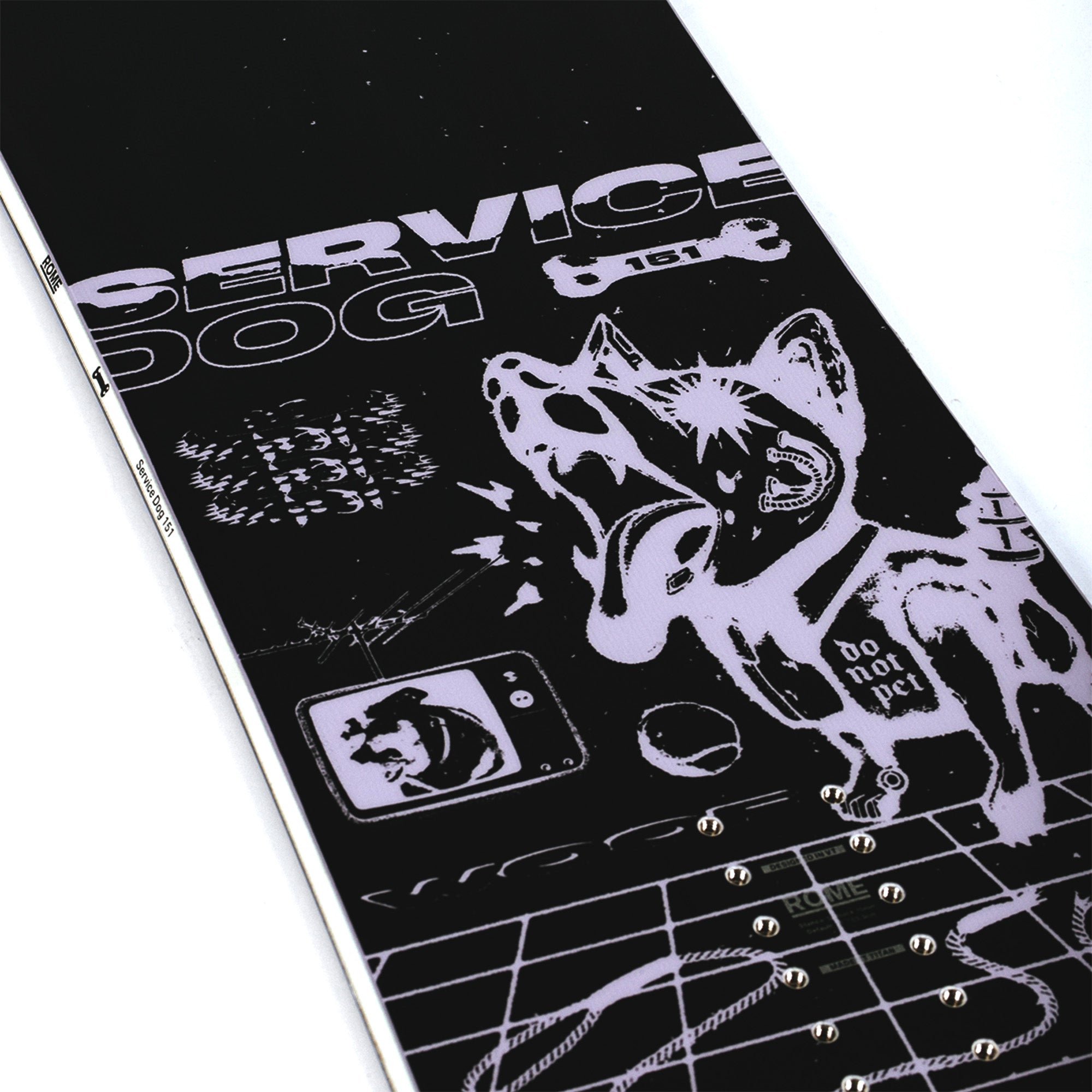 2026 black and purple Rome Service Dog snowboard top graphic