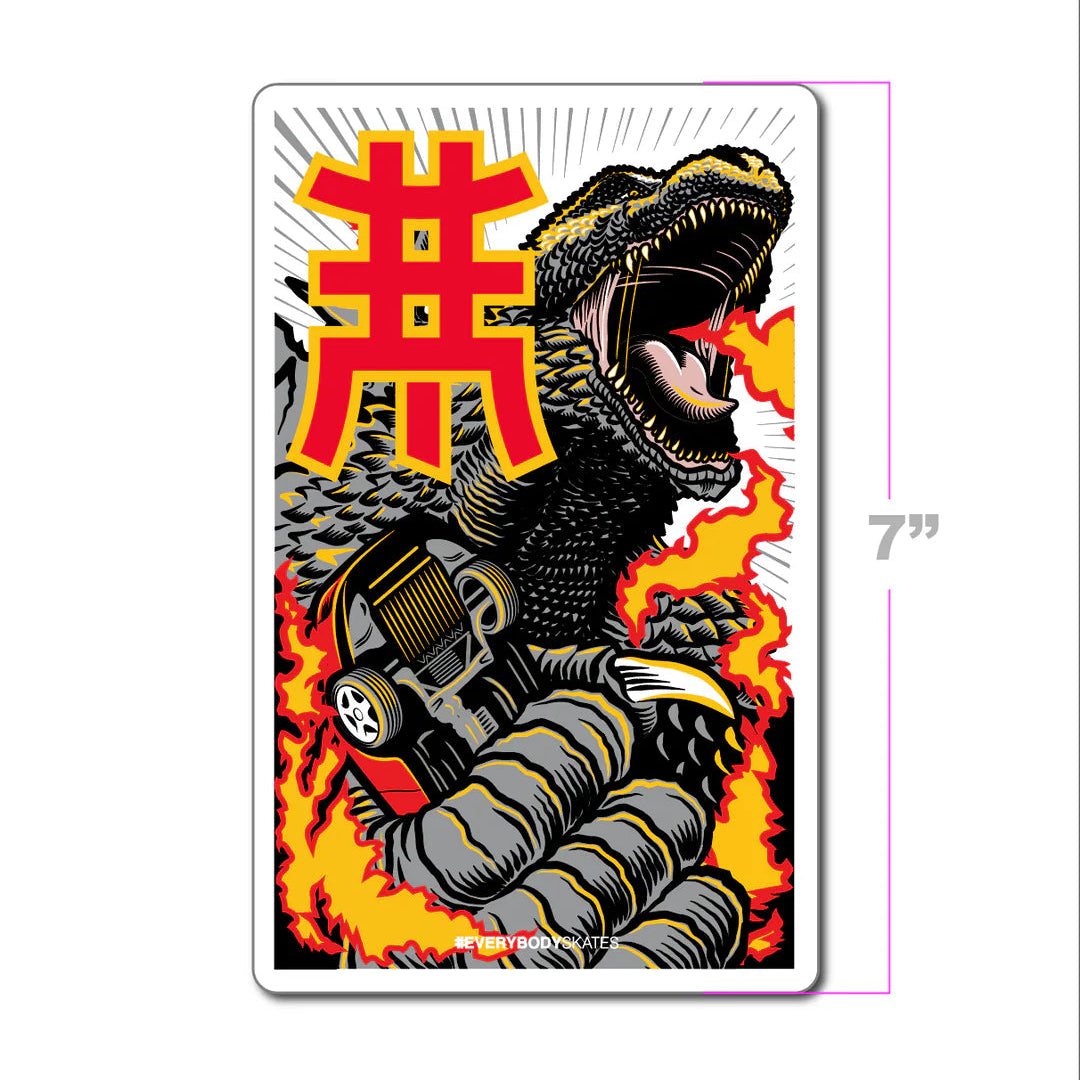 White T-Rex Everybody Skates Sticker