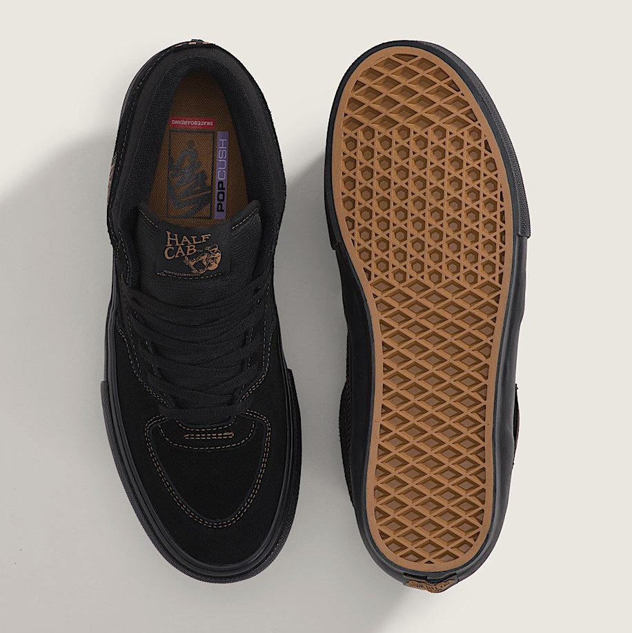 Black/Black/Brown Skate Half Cab Vans Shoe Top/Bottom