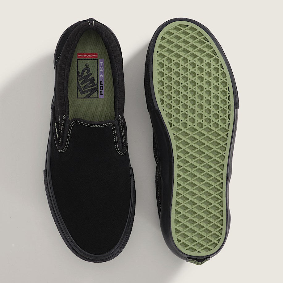 Black/Olive Skate Slip On Vans Shoe Top/Bottom