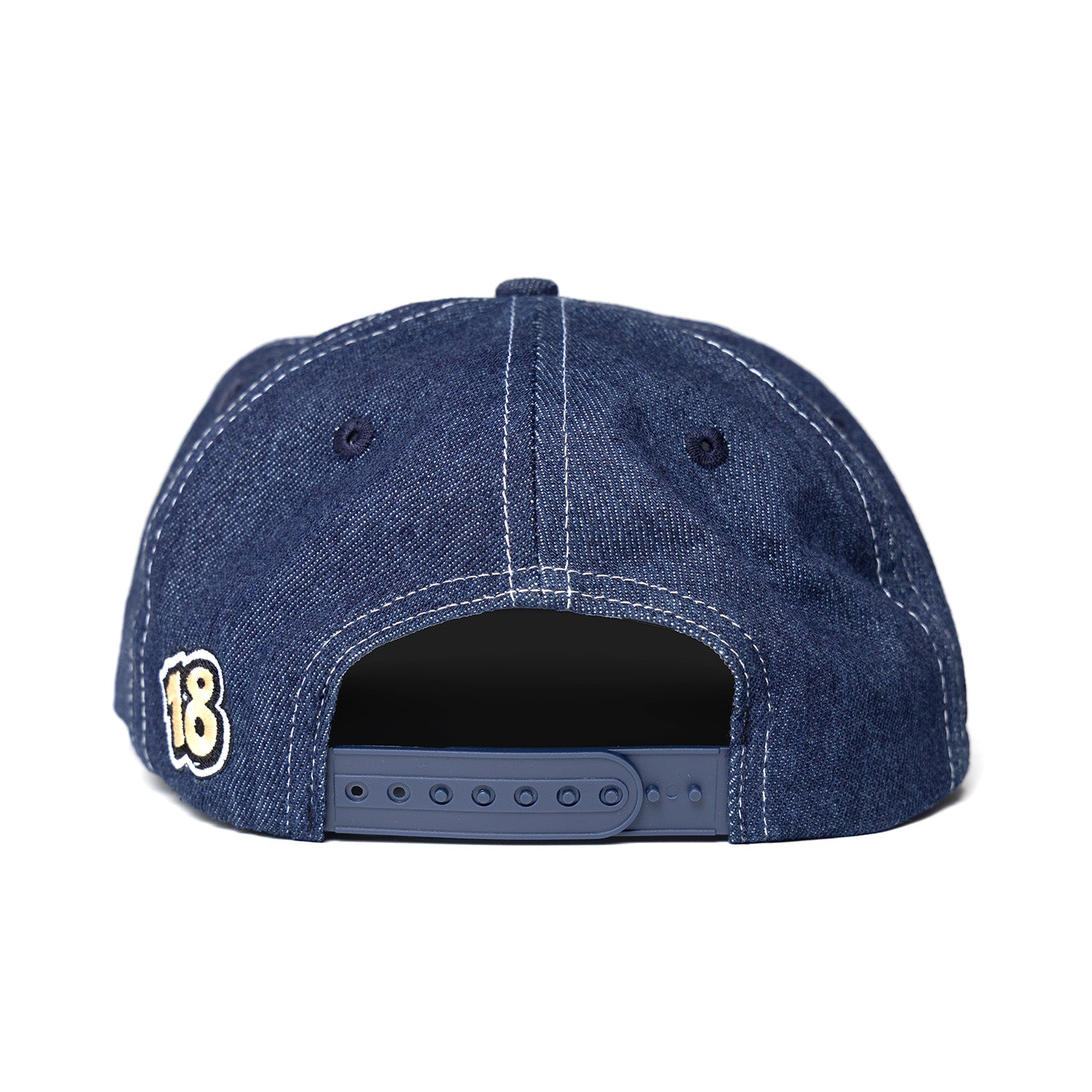 Smooth 18 Denim snapback hat with back embroidery