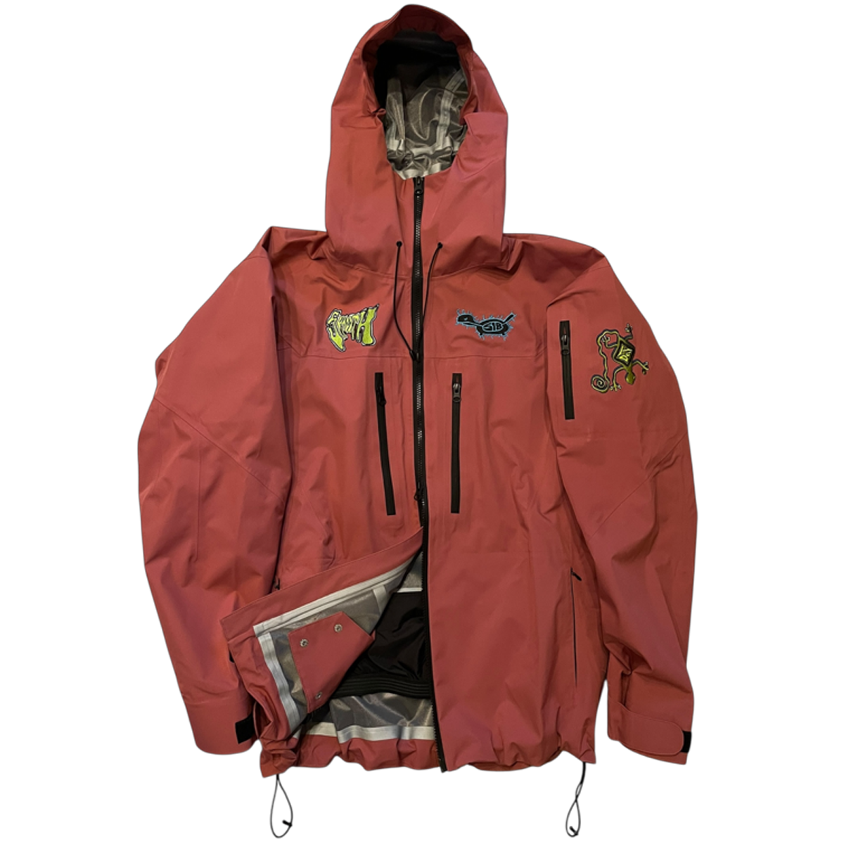 Clay red Smooth snoawboard jacket with embroidered logos on chest and arm