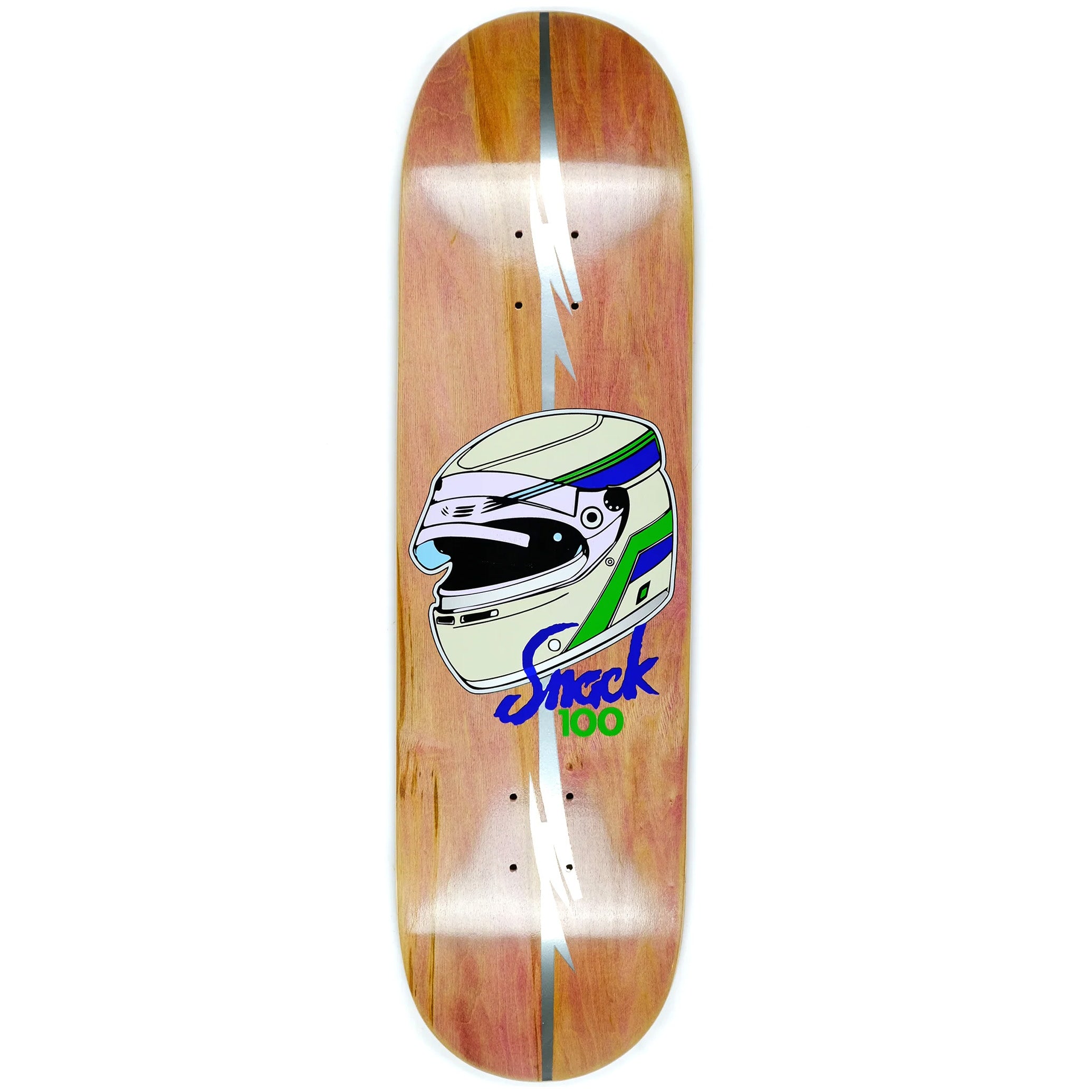 Snack 100" Skatebaord Deck with helmet graphic