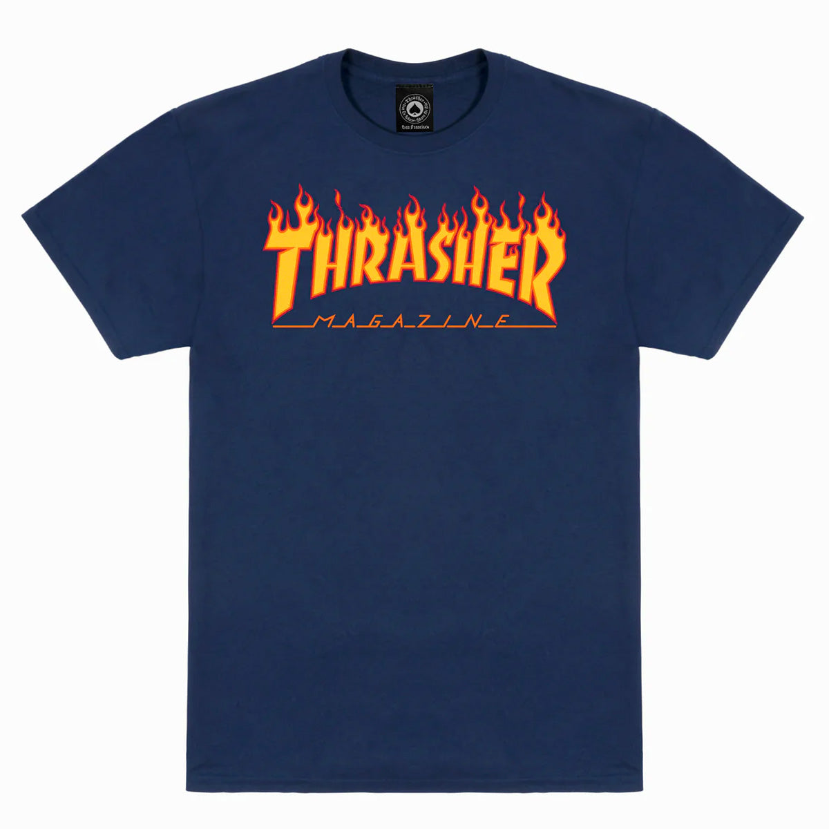 Navy Blue Flame Logo Thrasher Magazine T-Shirt