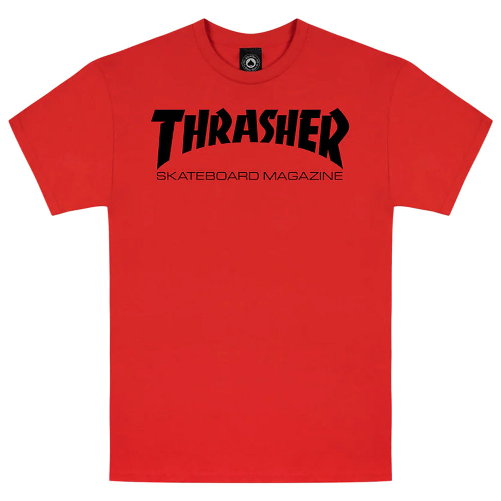 Red Thrasher Mag t shirt with black logo