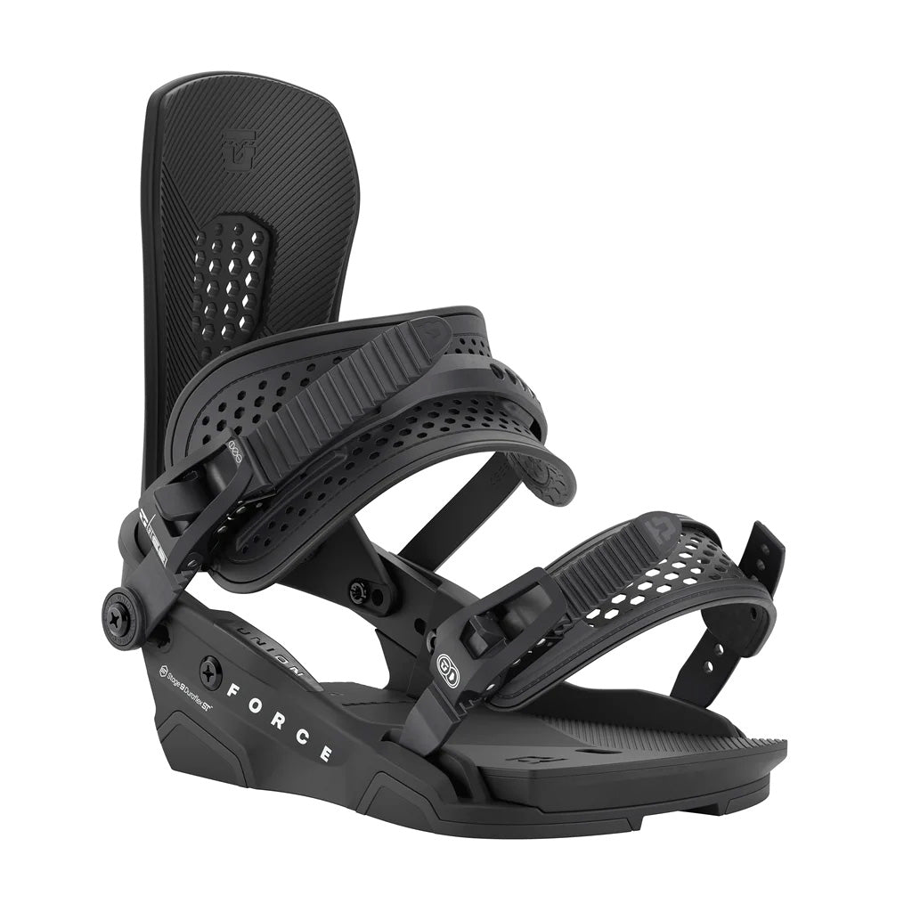Black Union Force snowboard binding front view 2026