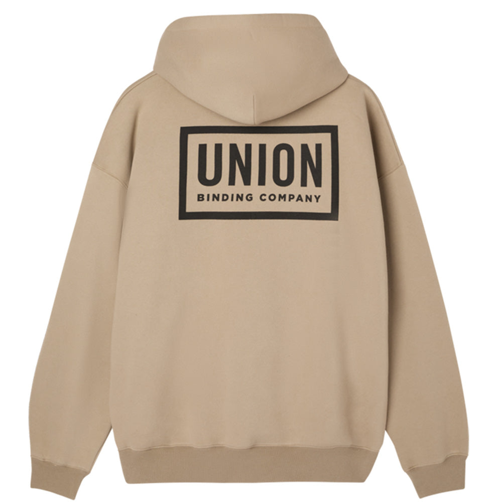 Tan Union Team snowboard hoodie with black logo back