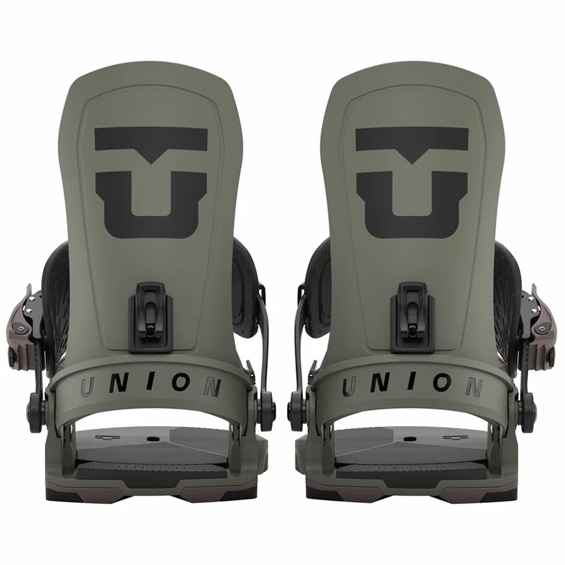 Pair of Union 26/27 Team Force snowboard bindings in tactical green