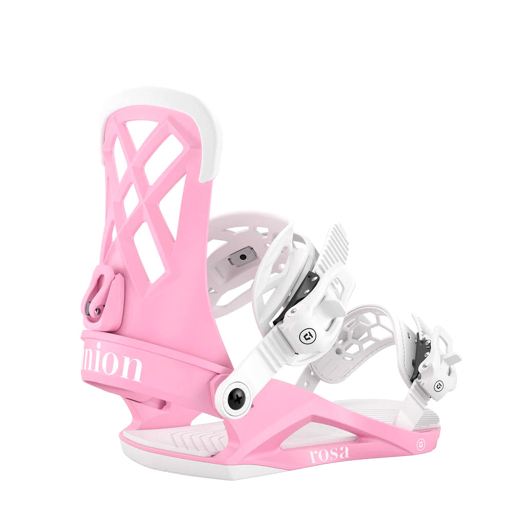 Pink Rosa Union snowboard bindings 2026