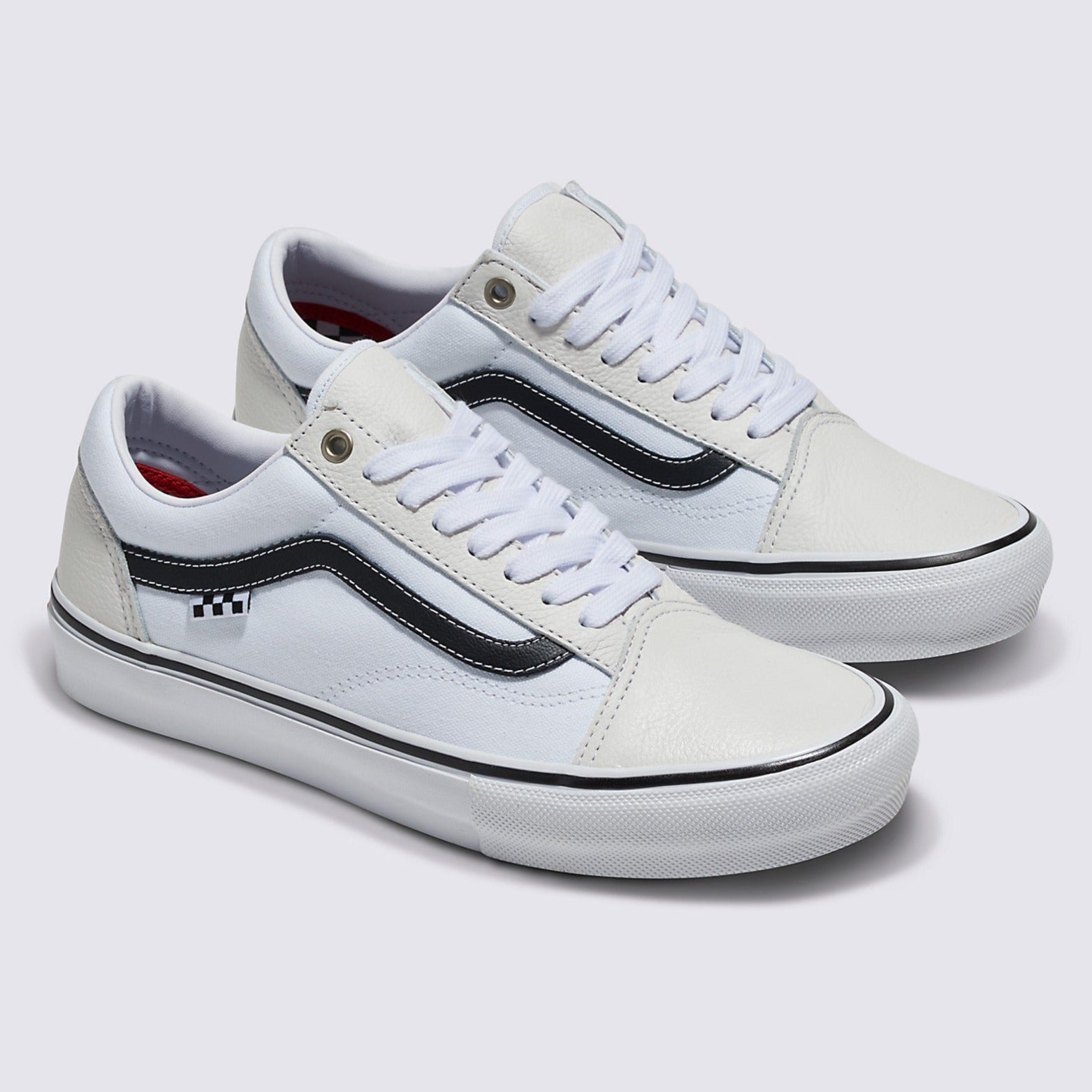 White/White Leather Skate Old Skool Vans Shoes
