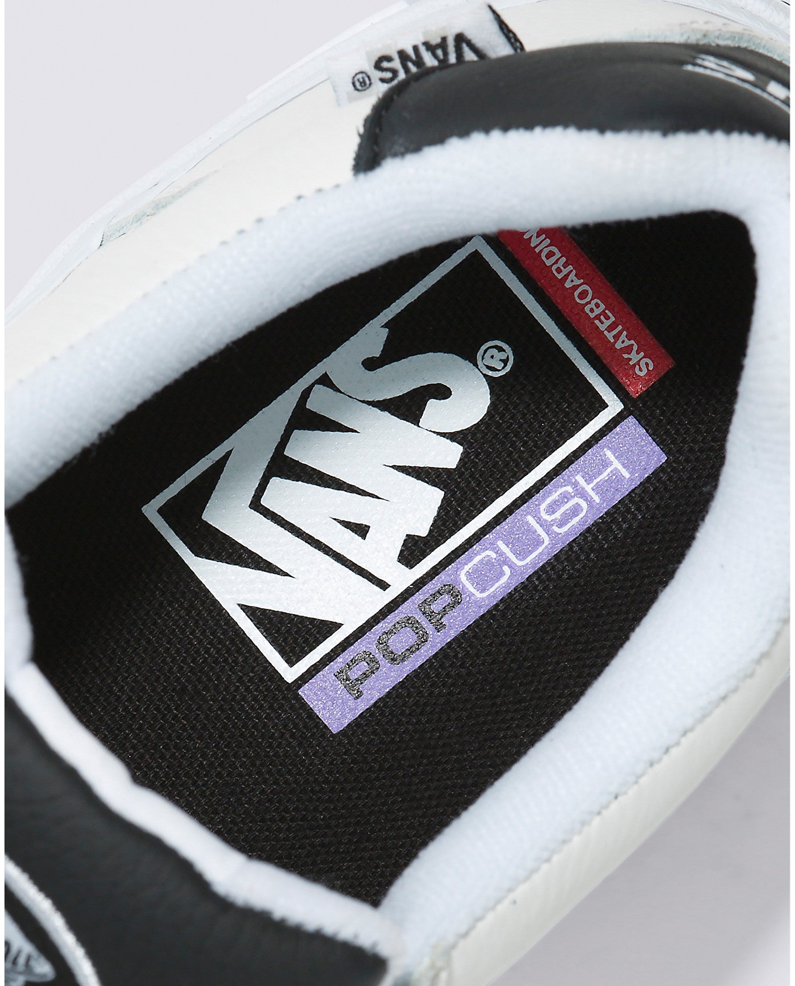 True White Leather Wayvee Vans Skate Shoe Detail