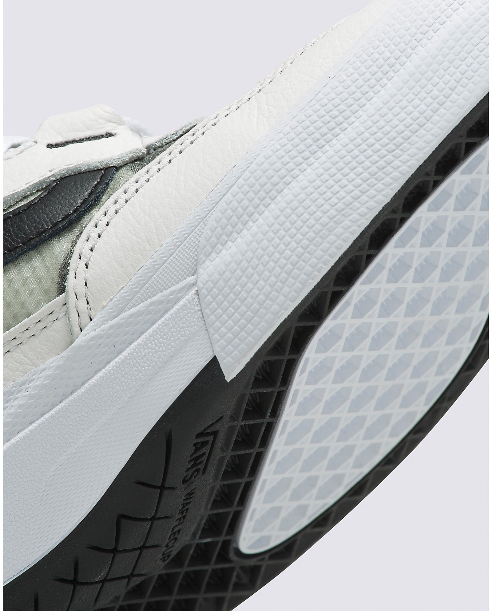 True White Leather Wayvee Vans Skate Shoe Detail