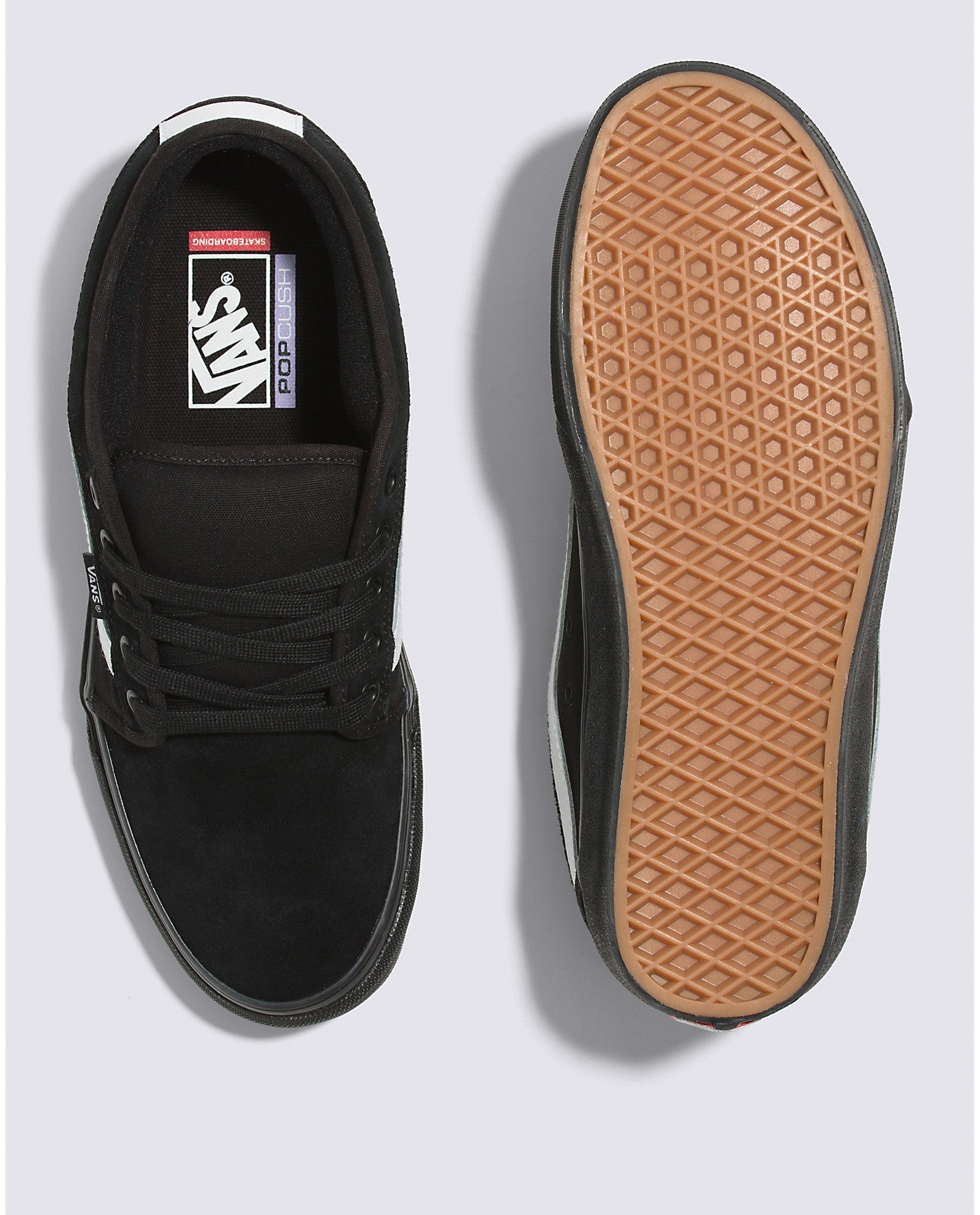 Black/Black/White Chukka Low Sidestripe Vans Skate Shoe Top/Bottom