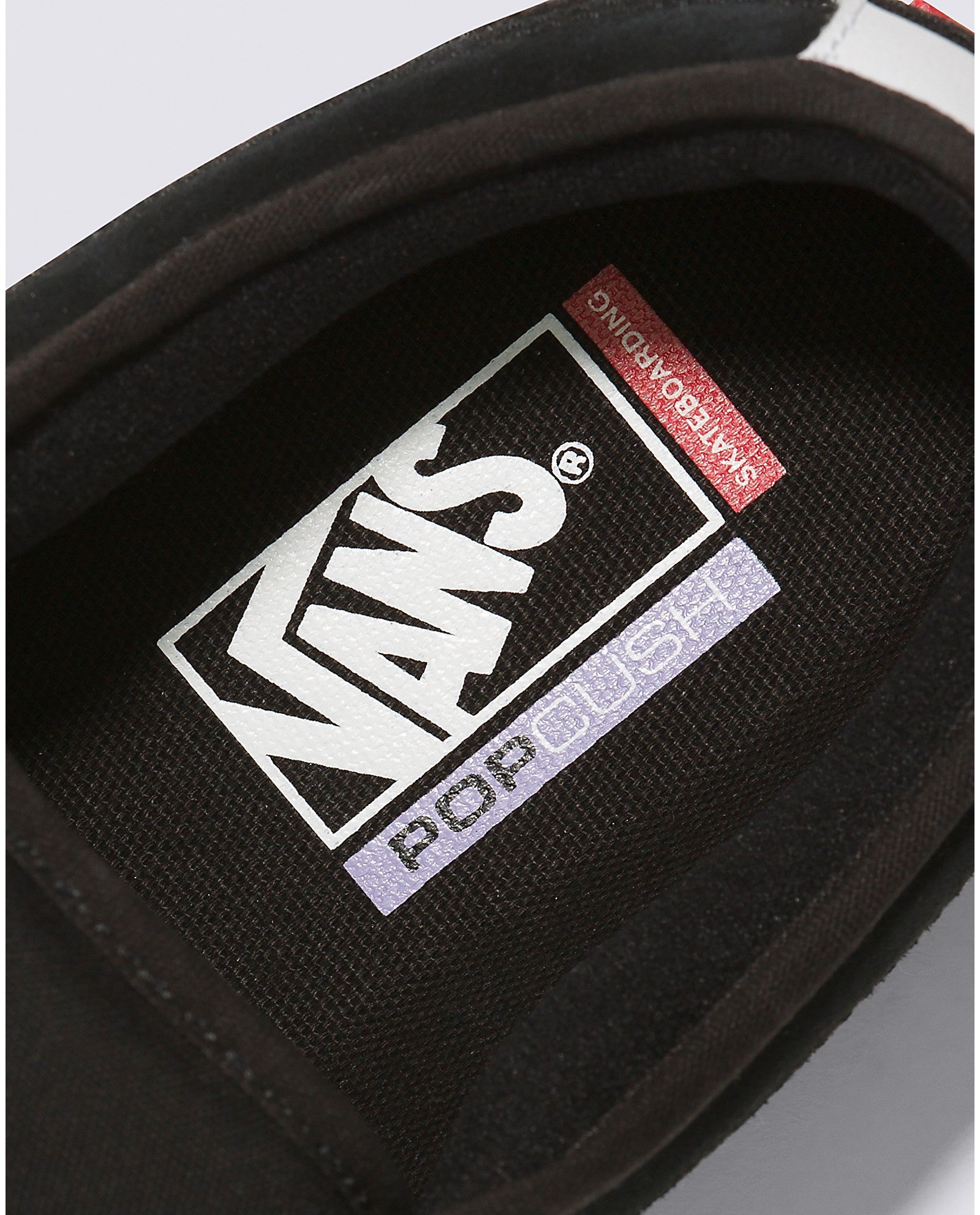 Black/Black/White Chukka Low Sidestripe Vans Skate Shoe Detail