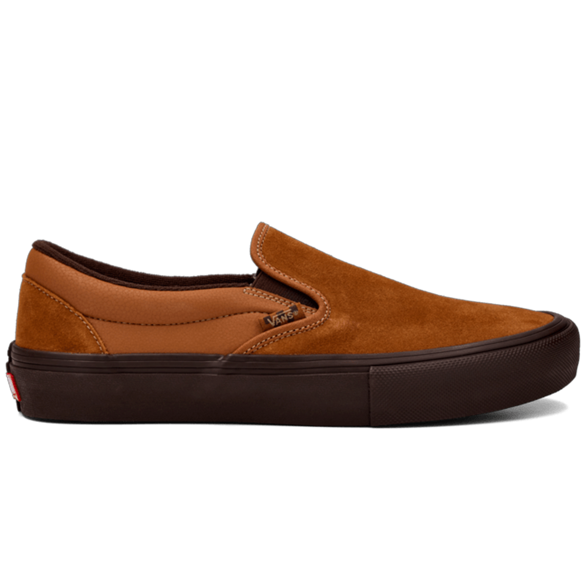 Golden brown Vans Skate Slip On shoe with dark gum sole