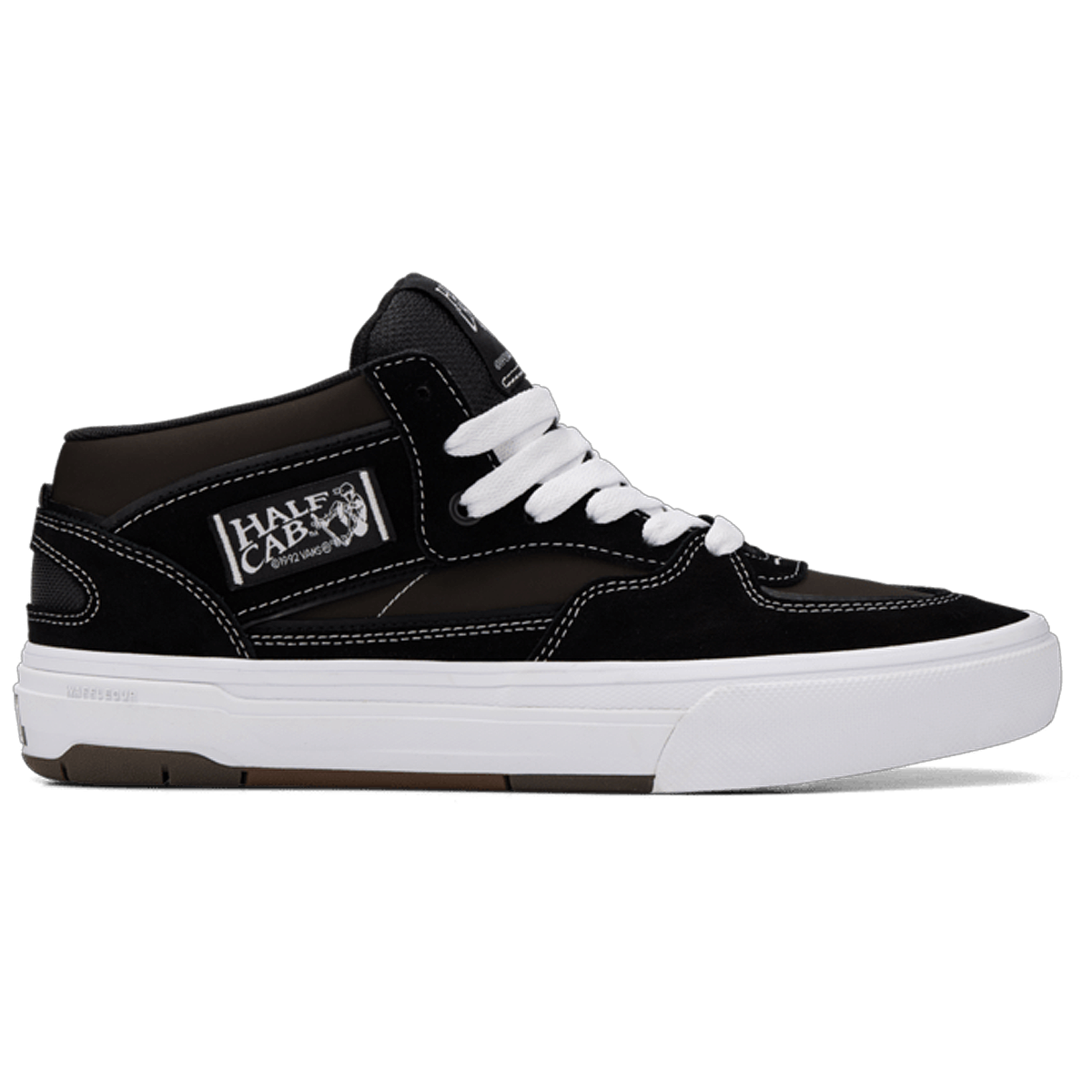 Black and white Vans Half Cab wafflecup skate shoe