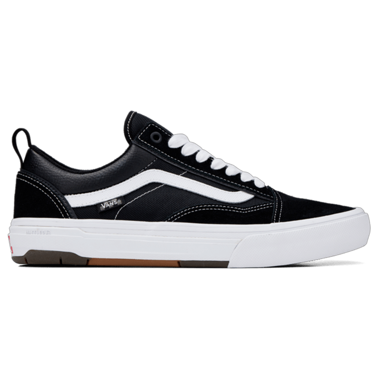Black and white Vans Old Skool Wafflecup skate shoe black with white stripe and white sole