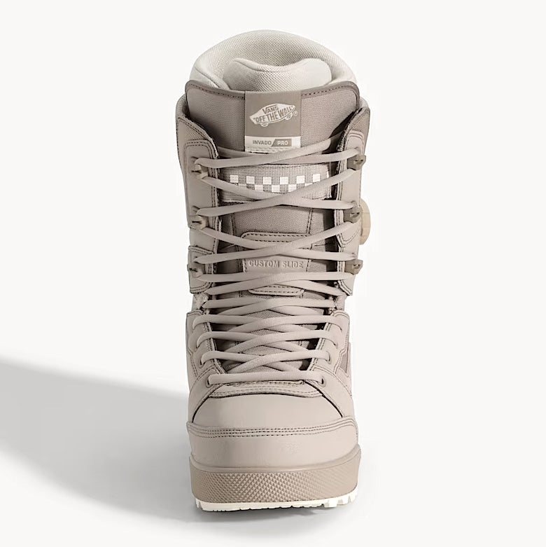 Mushroom Vans Invado OG snowboard boot with laces and side boa front view