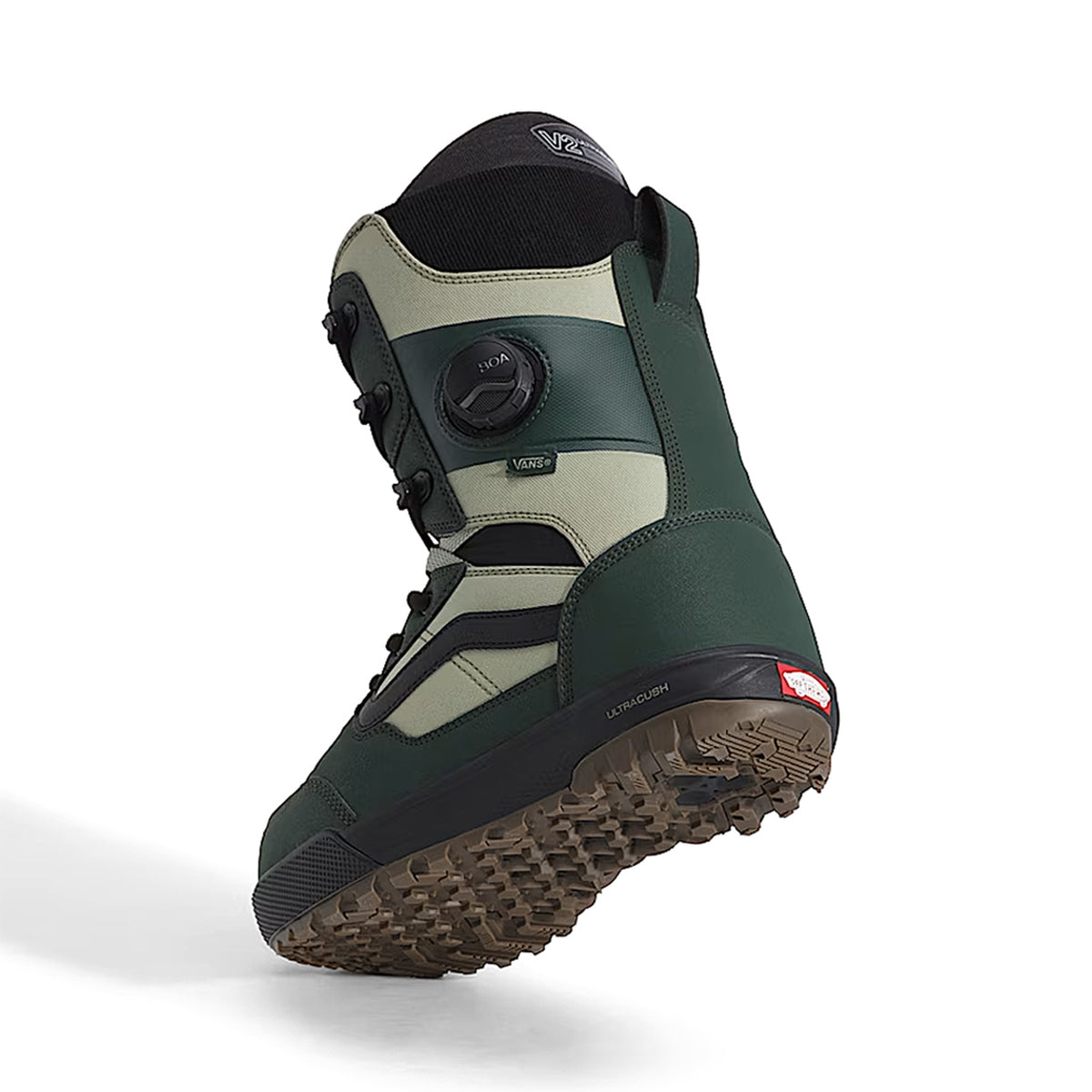 Oil Green Vans Invado Pro snowboard boot with laces and side boa