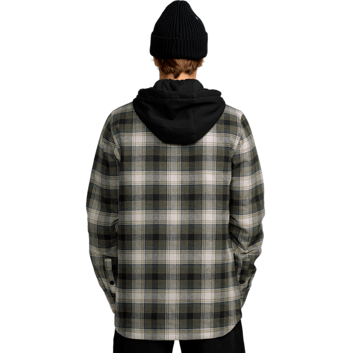 Grey and Green Volcom Kenson Insulated flannel with removable hood Back