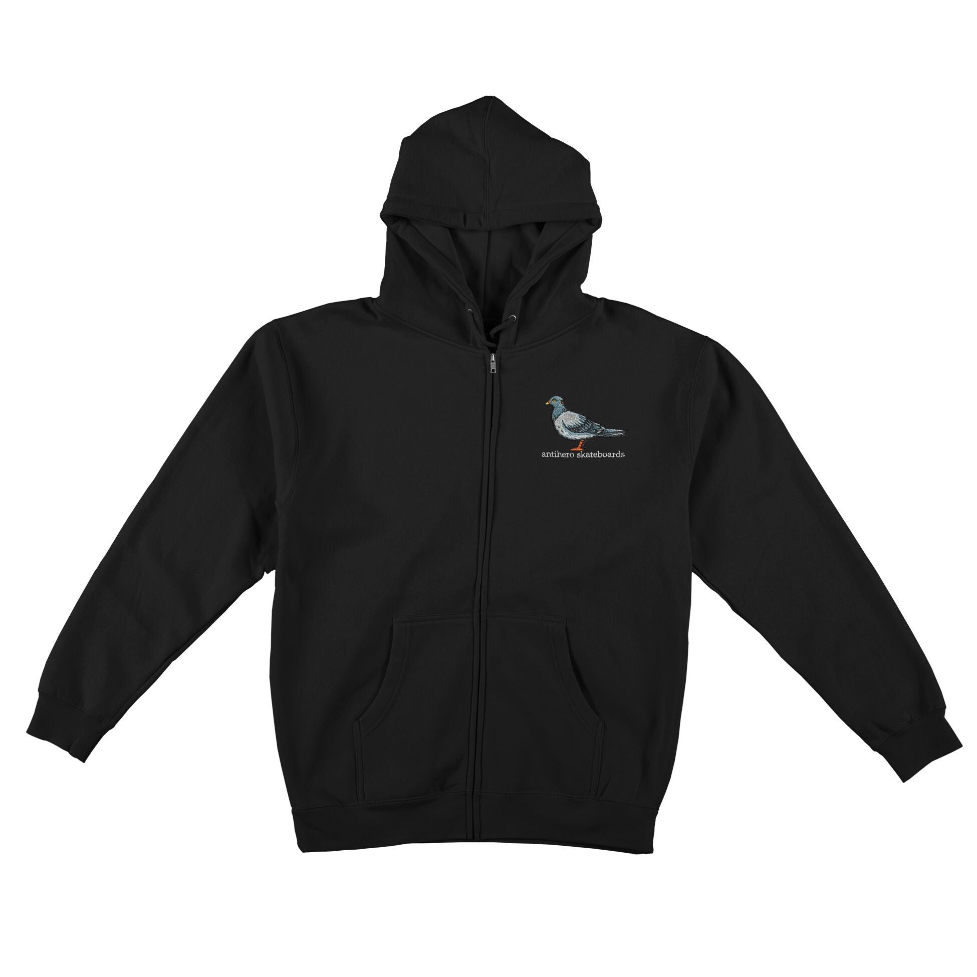 Black Lil Pigeon Embroidered Zip Up Antihero Hoodie