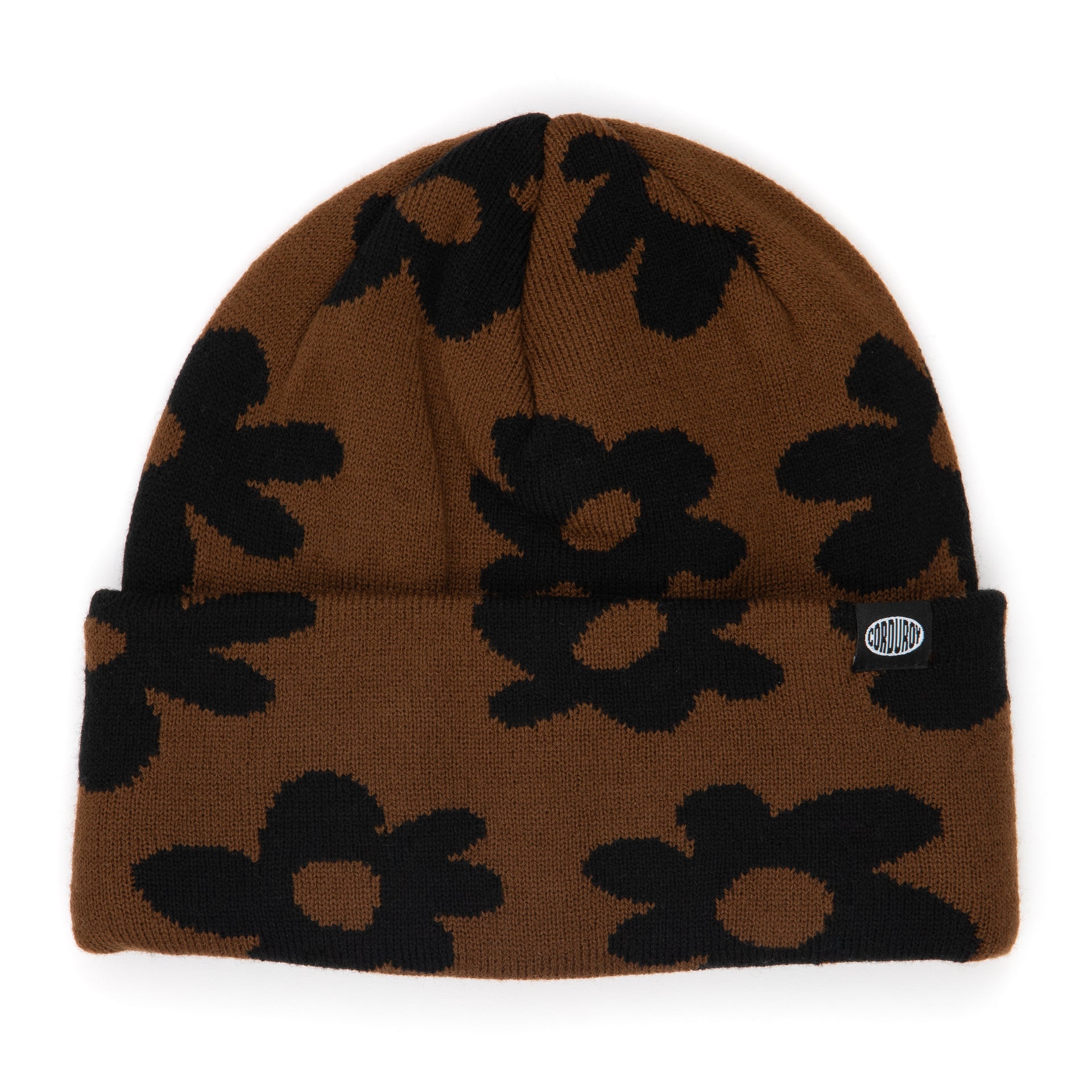 Light Brown Wildflower Corduroy Beanie