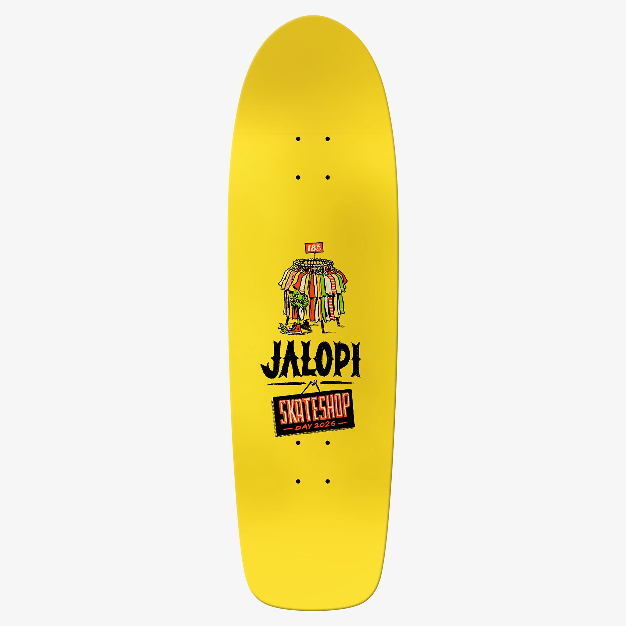 Yellow shaped Antihero Jalopy Shop Lurker skateboard deck top