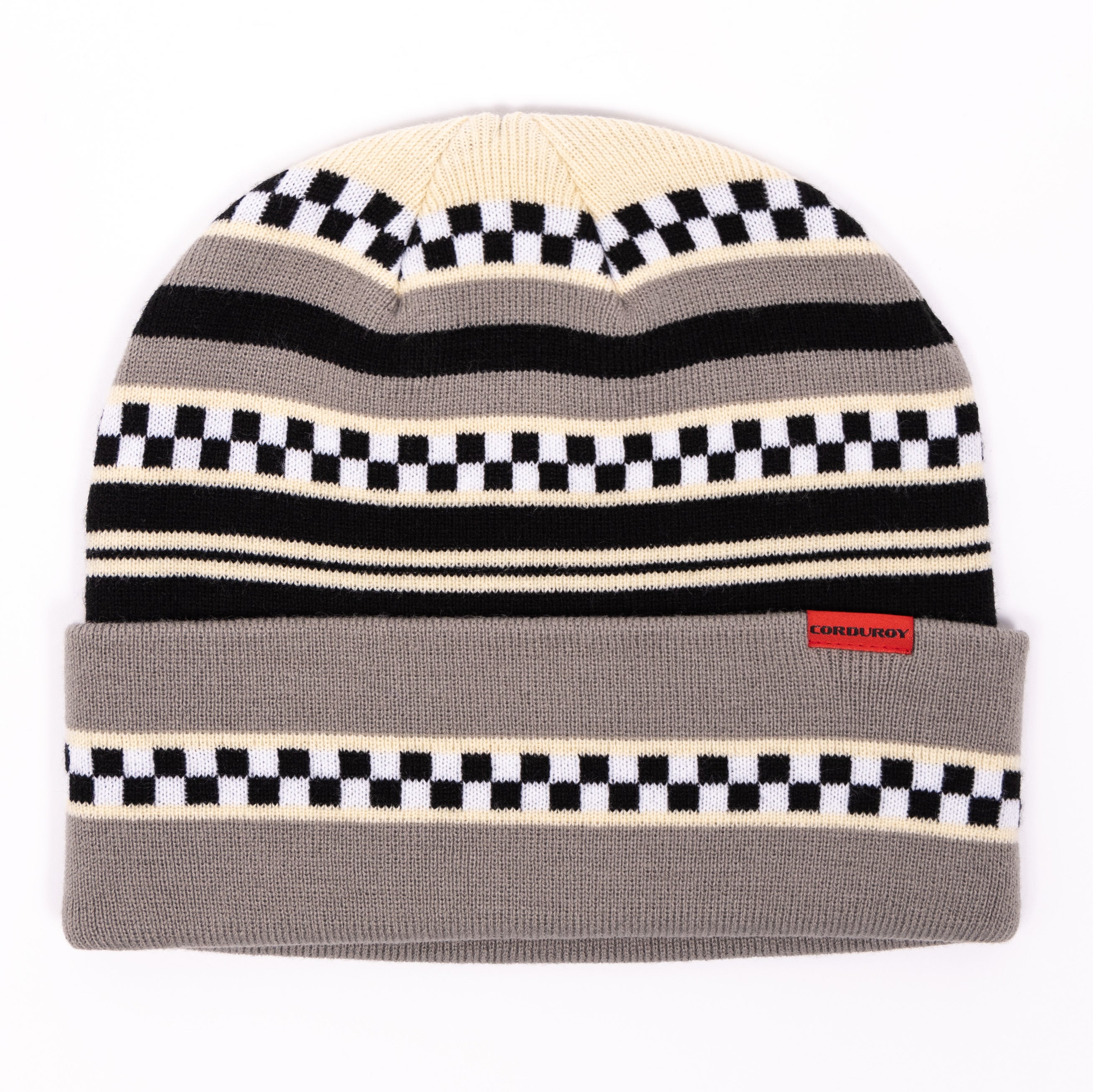 Stone Grey Checkstripe Corduroy Beanie