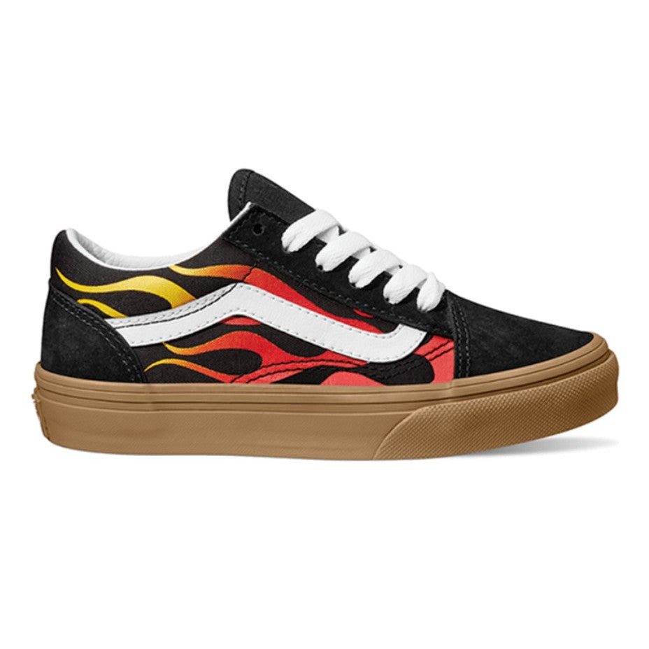 Vans Kids Old Skool Skateboard Shoe - Flame Black/Gum